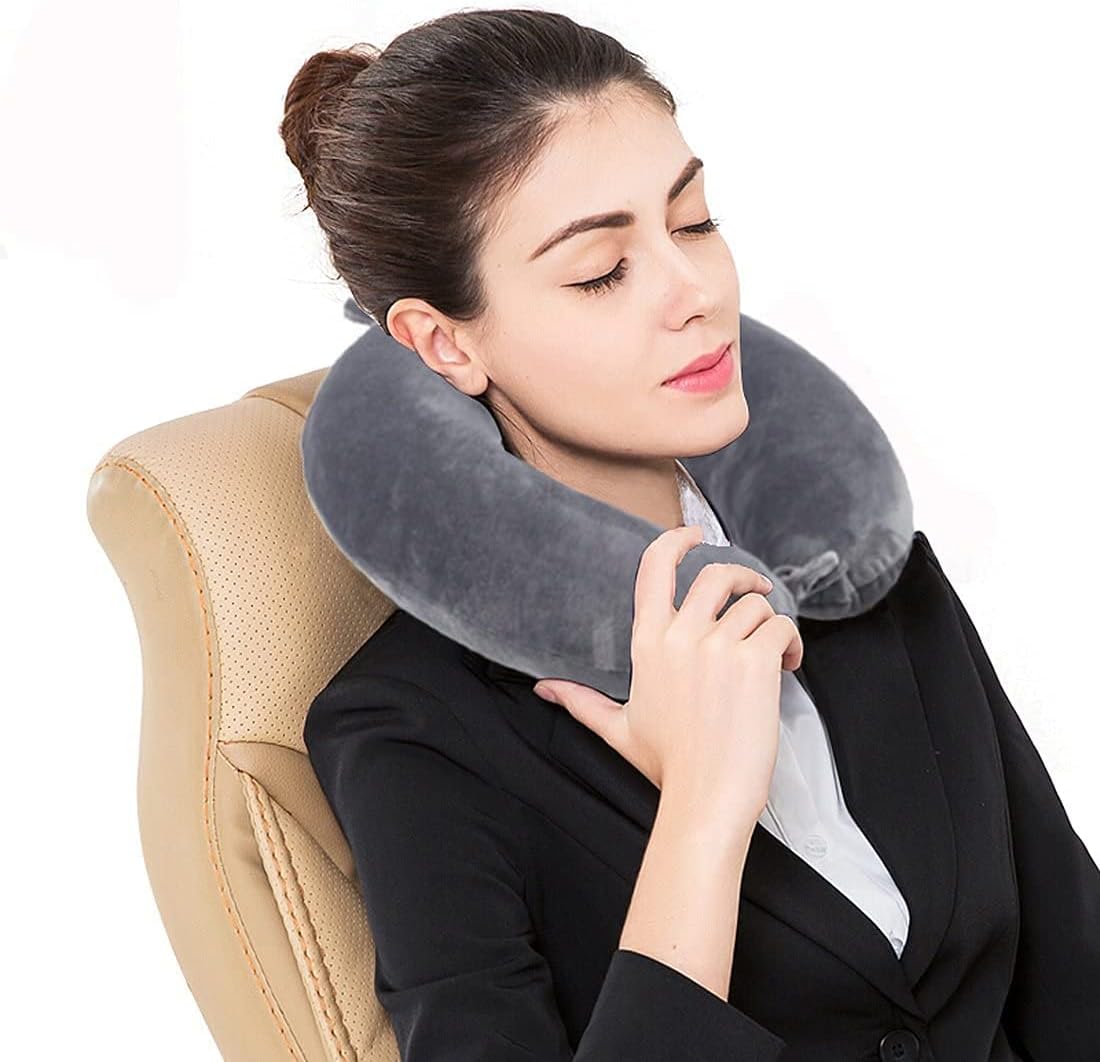 Memory Foam Travel Pillow - Adjustable Compact Lightweight Neck Pillow for Camping Car and Home Use