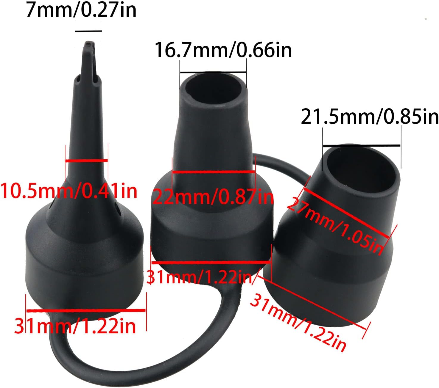2 Sets 3 Sizes Plastic Pump Nozzle Adapters for Air Mattress and Inflatables