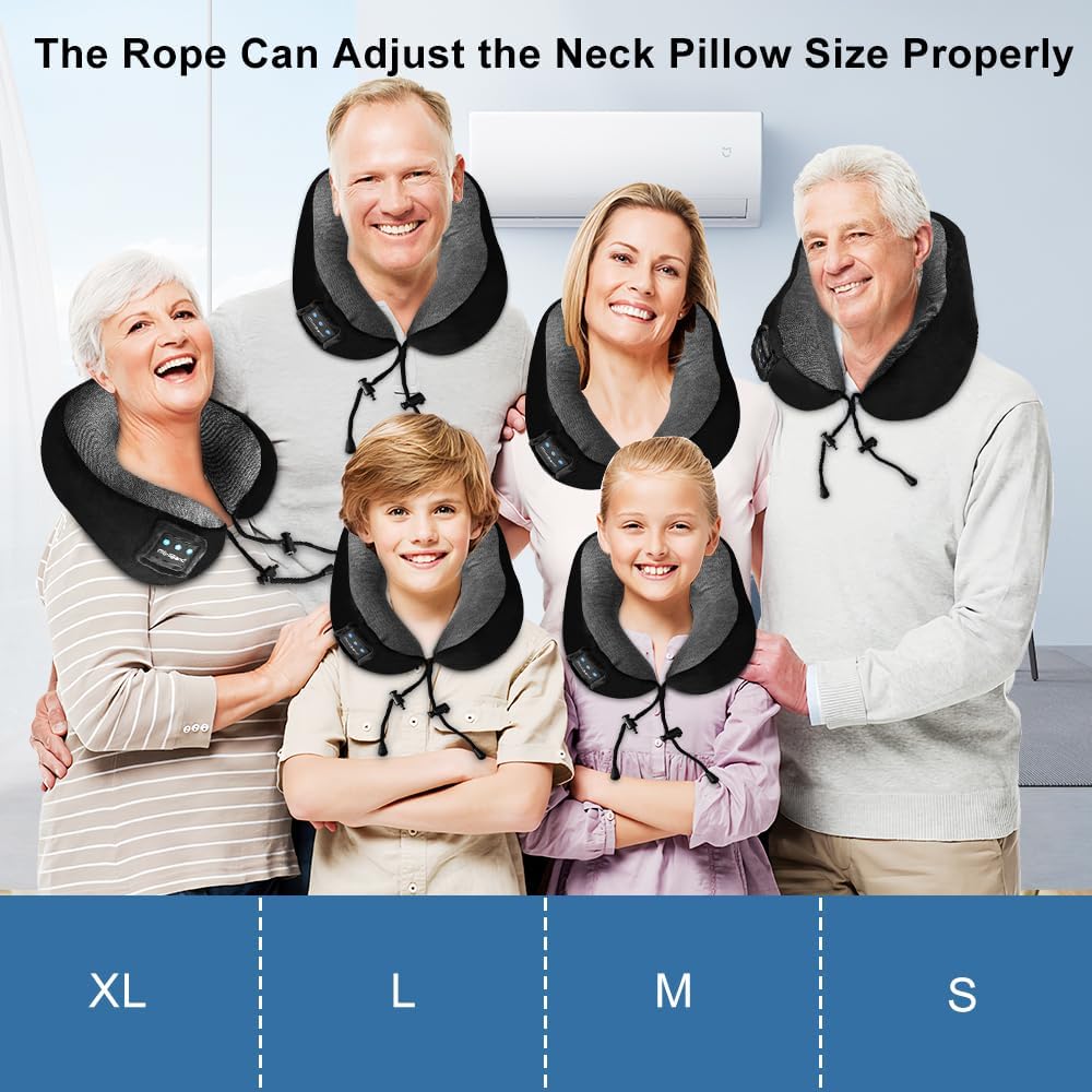 Contoured Memory Foam Neck Pillow with Bluetooth Headphones for Travel Comfort