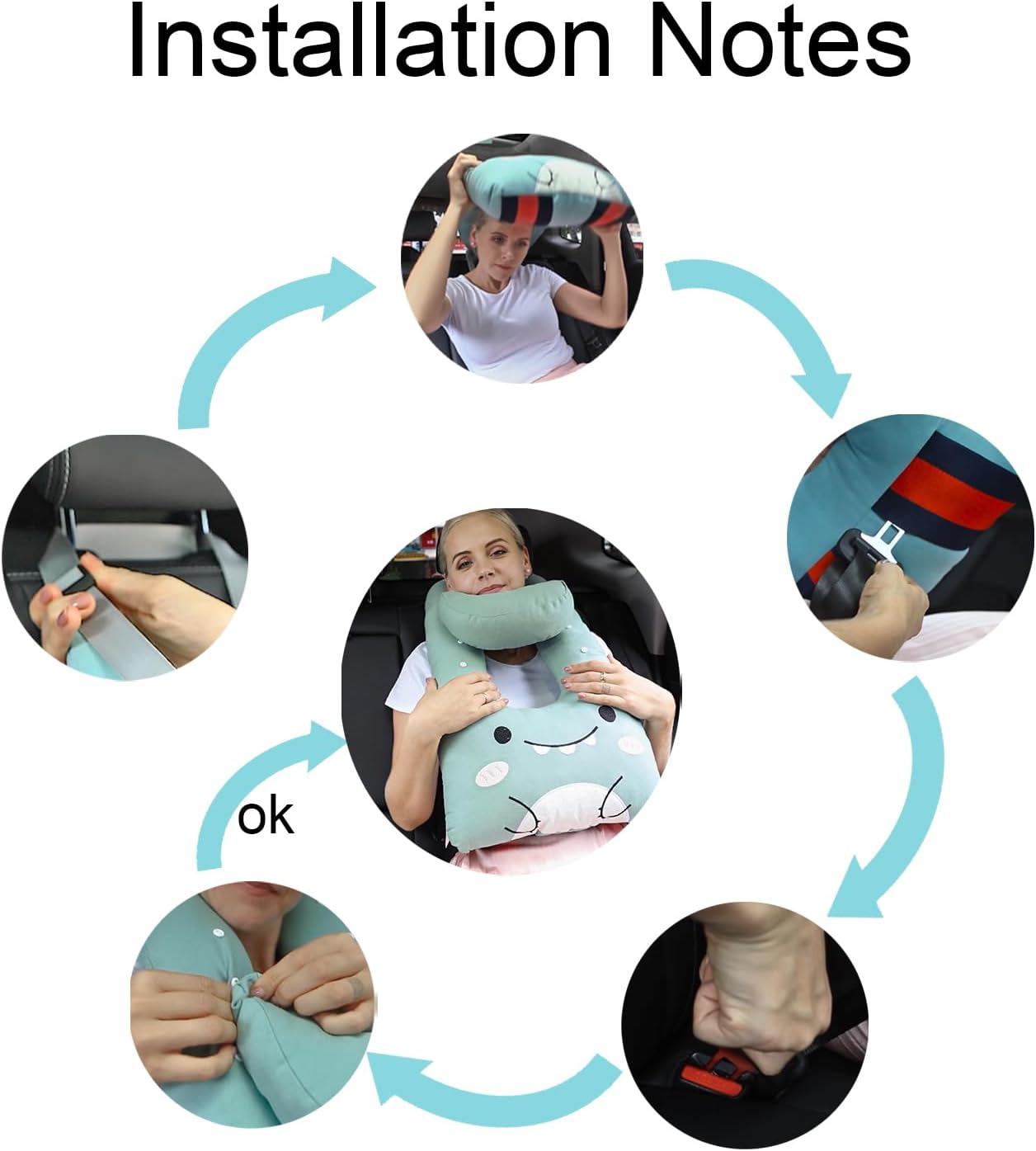 Long Huo U-Shaped Travel Pillow for Adults and Kids - Skin-Friendly Car Seat Pillow for Road Trips