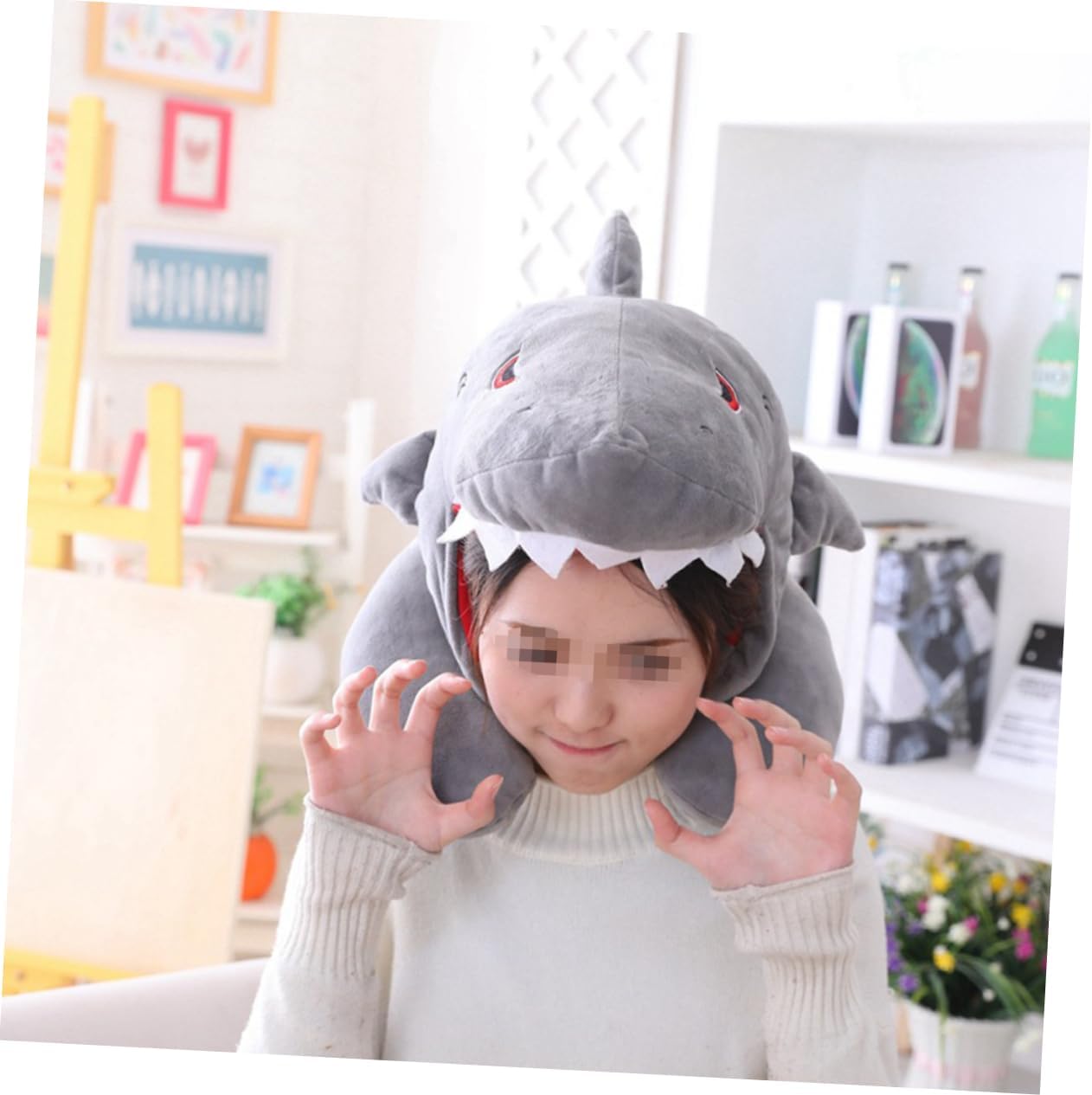 Shark Head Travel Pillow for Adults and Kids Unisex Perfect for Sleeping Wearing and Fun Parties