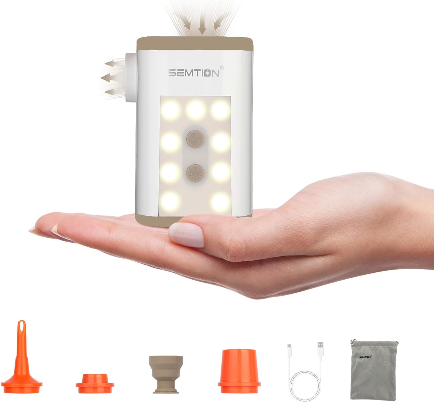 SEMTION Portable Air Pump Camping Lantern 48kPa Inflator for Air Mattresses Floating Pools