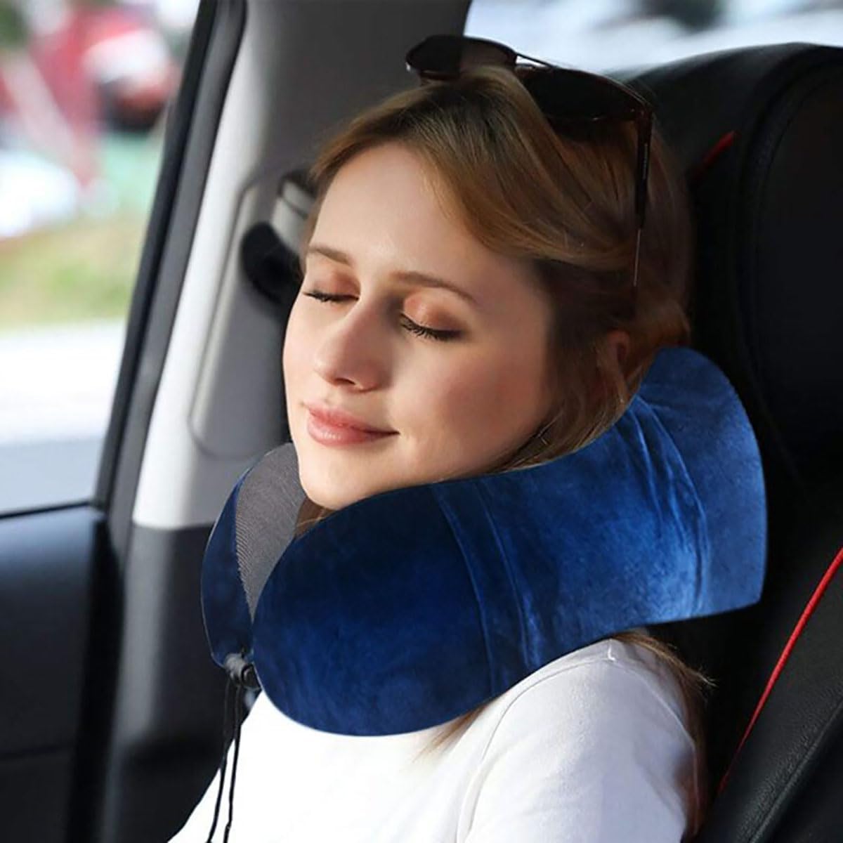 Bi-Trust U-Shape Memory Foam Travel Pillow Neck Support Head Rest Car Plane Cushion - Dark Blue