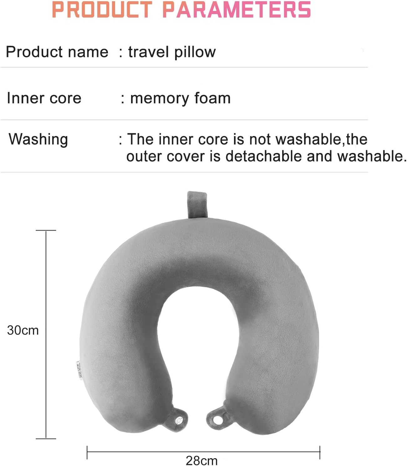 Nikou Memory Foam Travel Pillow for Airplanes Neck Support with Attachable Snap Strap and Washable Cover