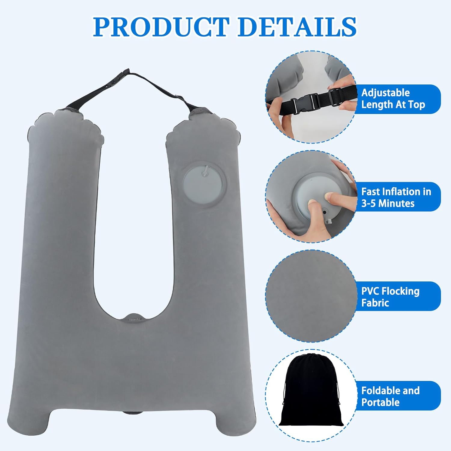 Adjustable Inflatable Travel Pillow for Neck and Head Support Foldable and Portable Car Necessity