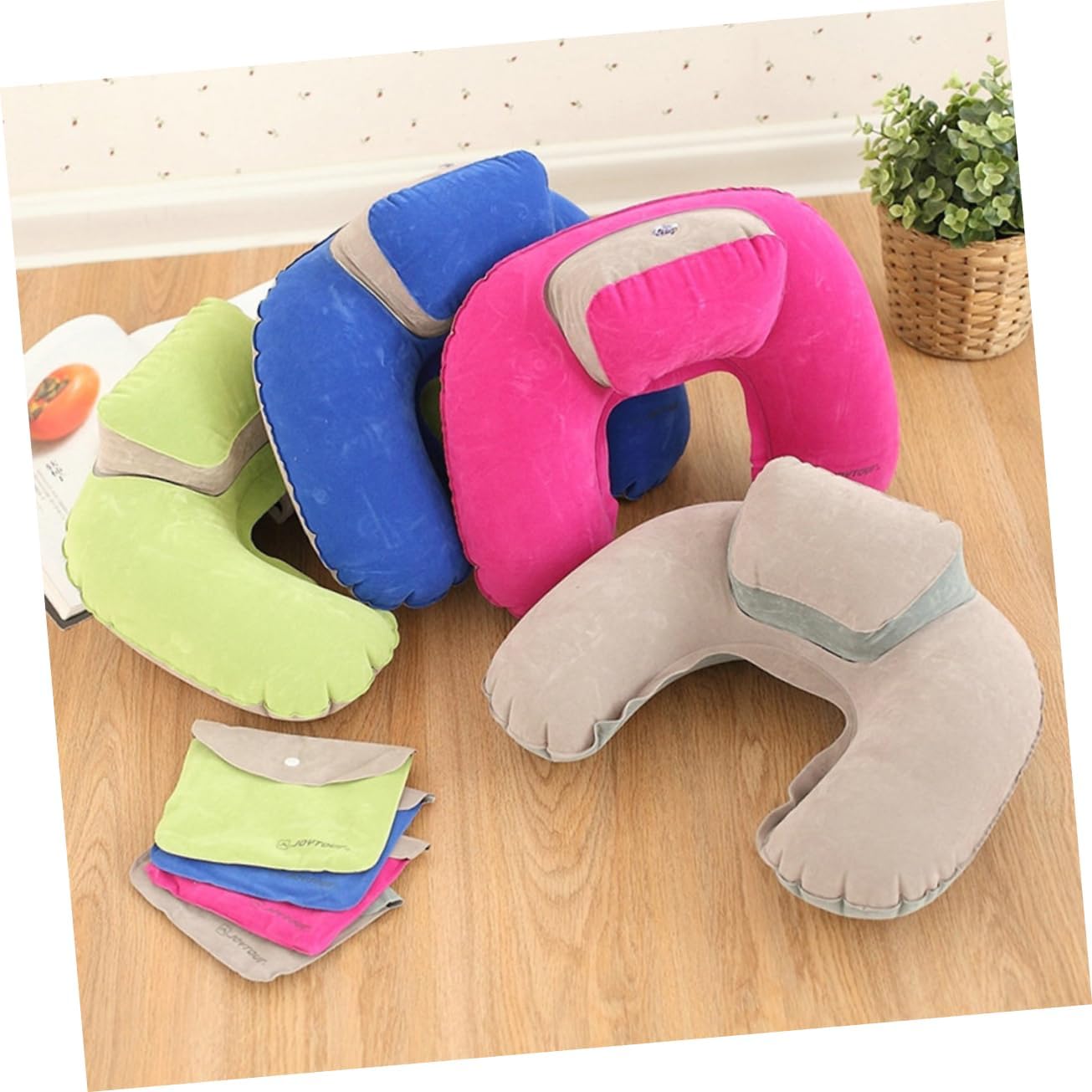 ERINGOGO Inflatable Nap Pillow with Earplug Grey for Memory Foam Travel Camping Outdoor U-Shaped