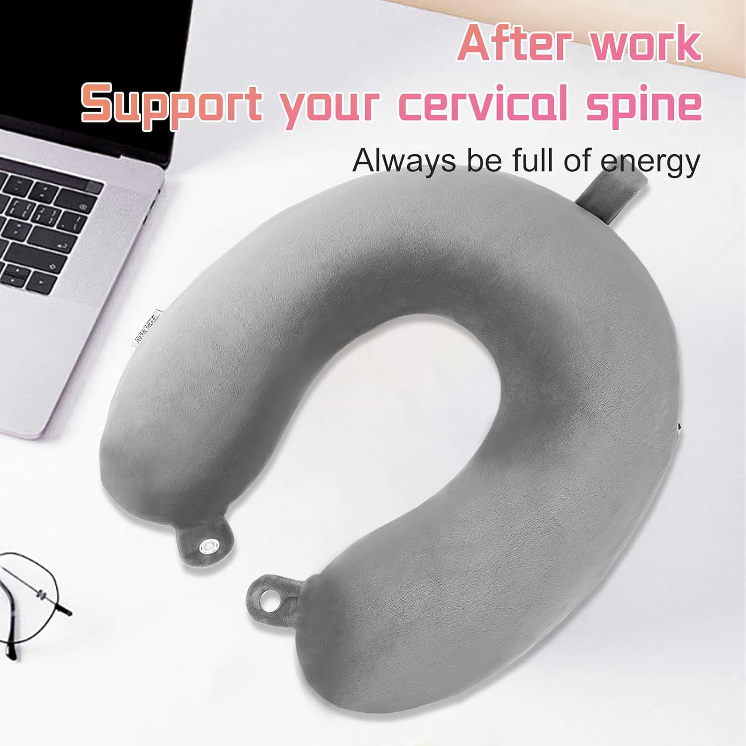 Nikou Memory Foam Travel Pillow for Airplanes Neck Support with Attachable Snap Strap and Washable Cover