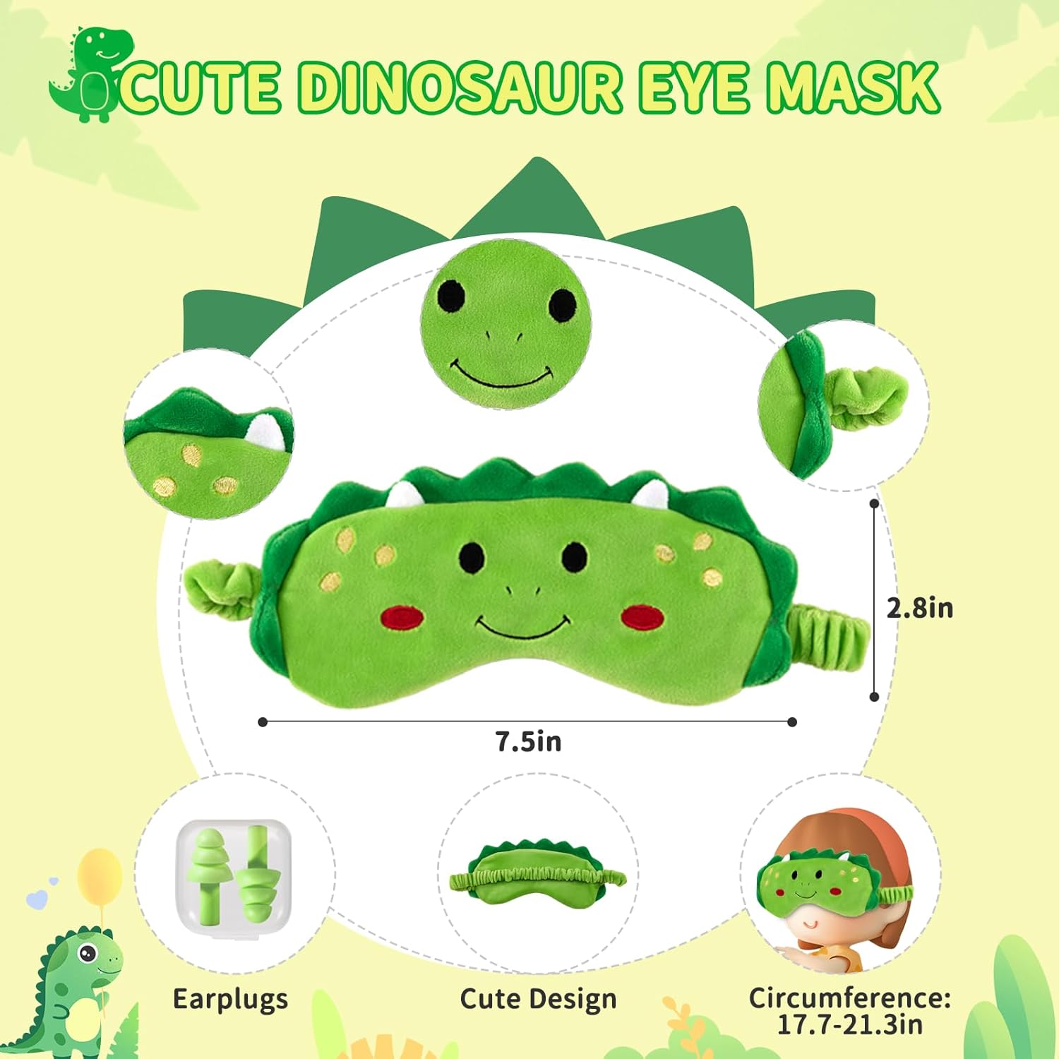 Dinosaur Travel Pillow for Kids with Memory Foam and Sleep Mask 1