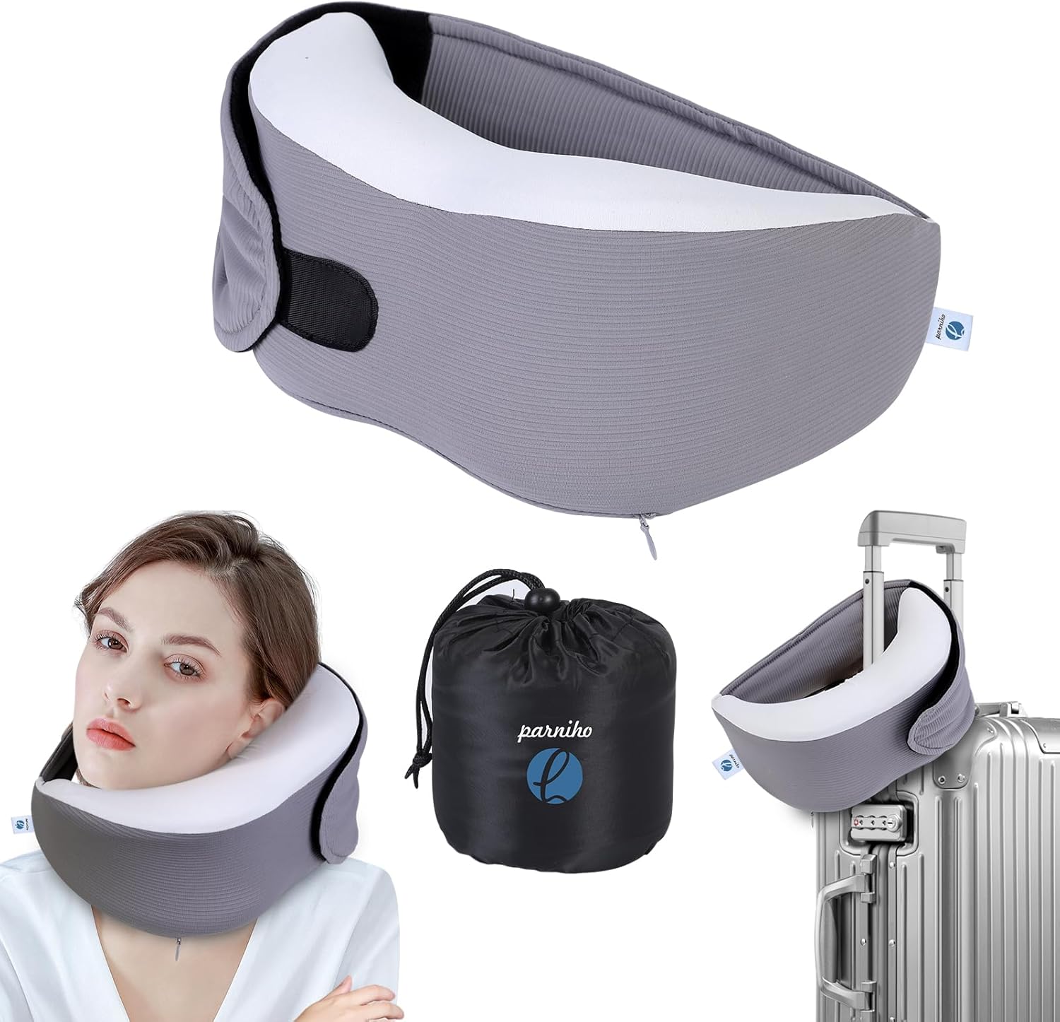 Parniho Comfort Neck Pillow - Ergonomic Travel Pillow with Eye Mask for Airplane and Car Use