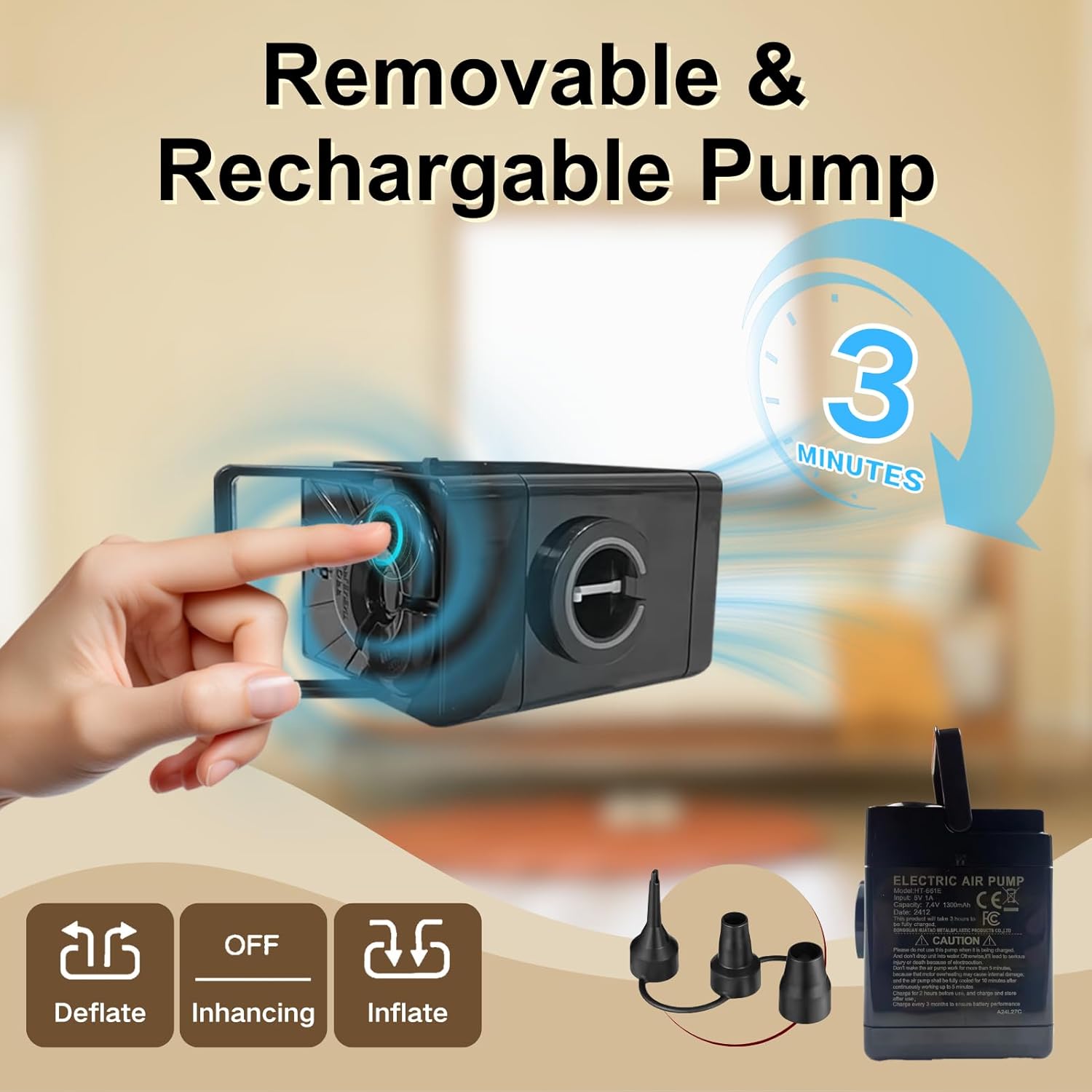 Thick Velvet Texture 18 Air Mattress with Built-In Pump for Camping Home