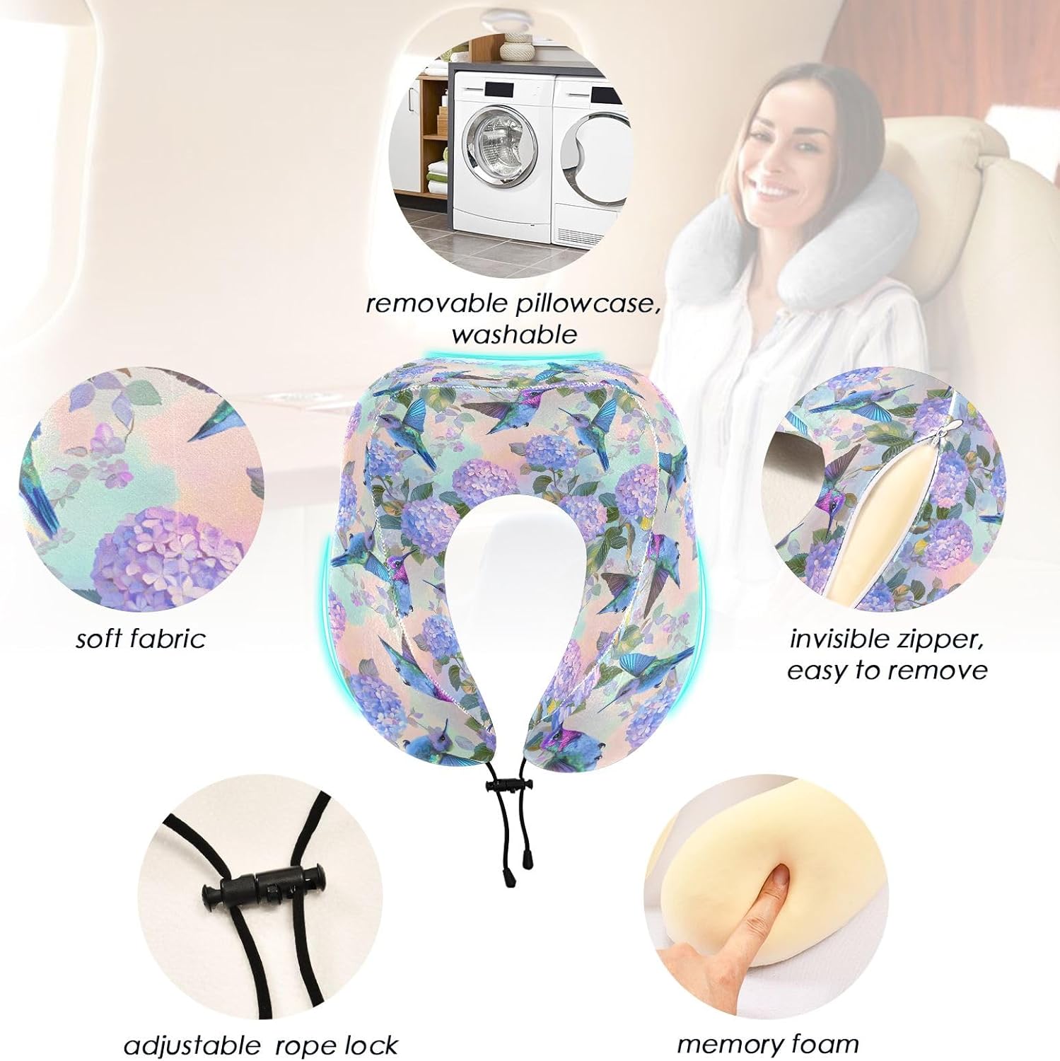 ALAZA Memory Foam Travel Neck Pillow - Washable Portable Memory Support for Airplanes Camping More