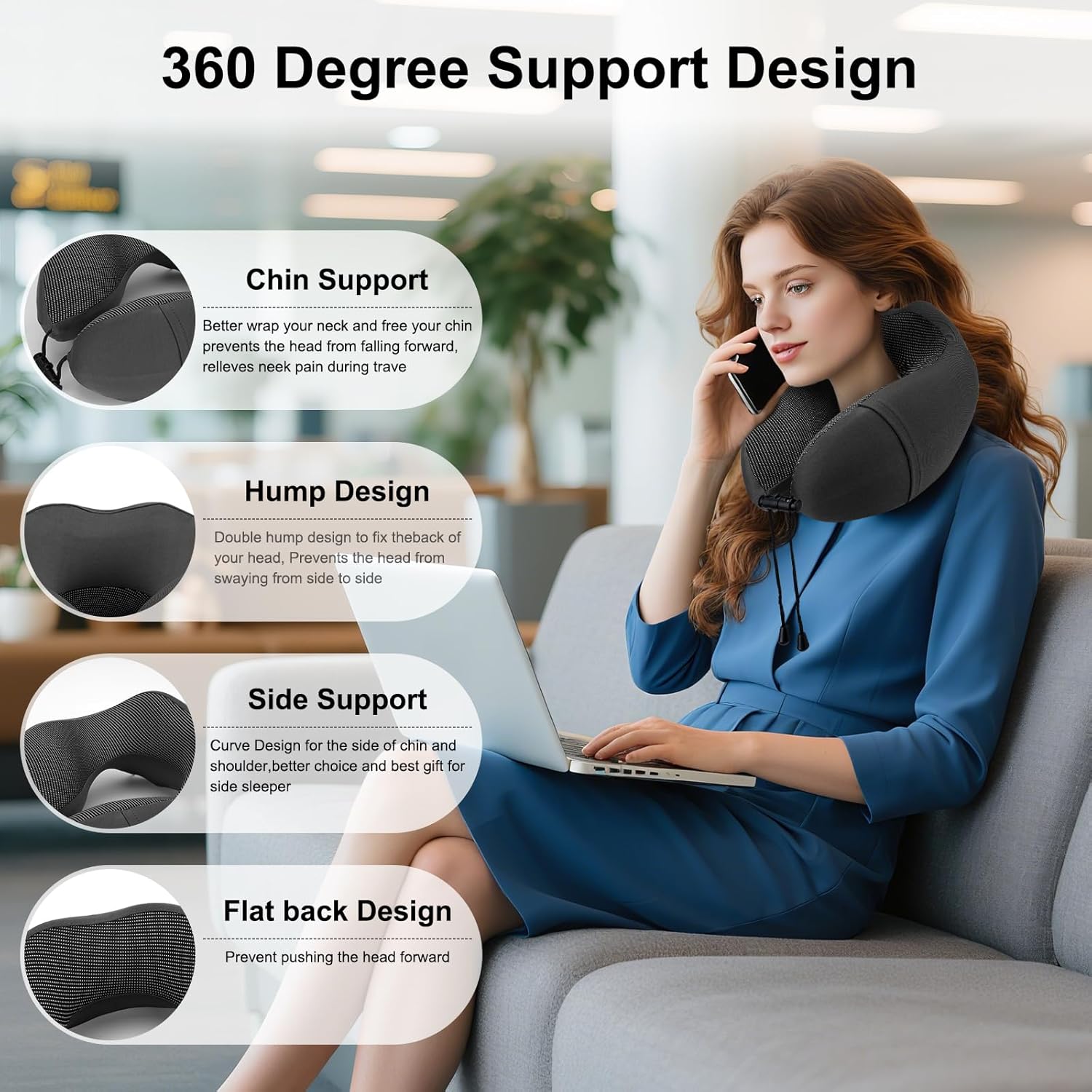 JMBNH Travel Pillow Memory Foam Neck Pillow for Airplane Car Use with Storage Box