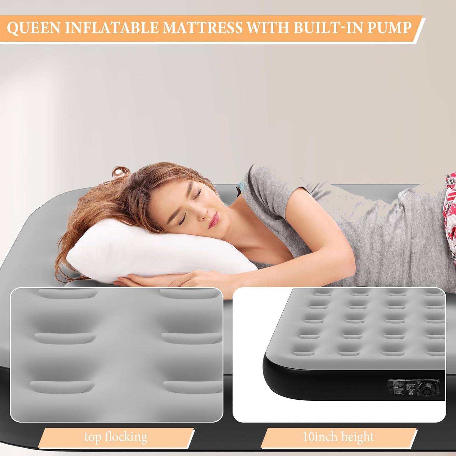 Queen Air Mattress with Built-In Pump - Inflatable Bed for Home Soft Velvet Top 10 Queen