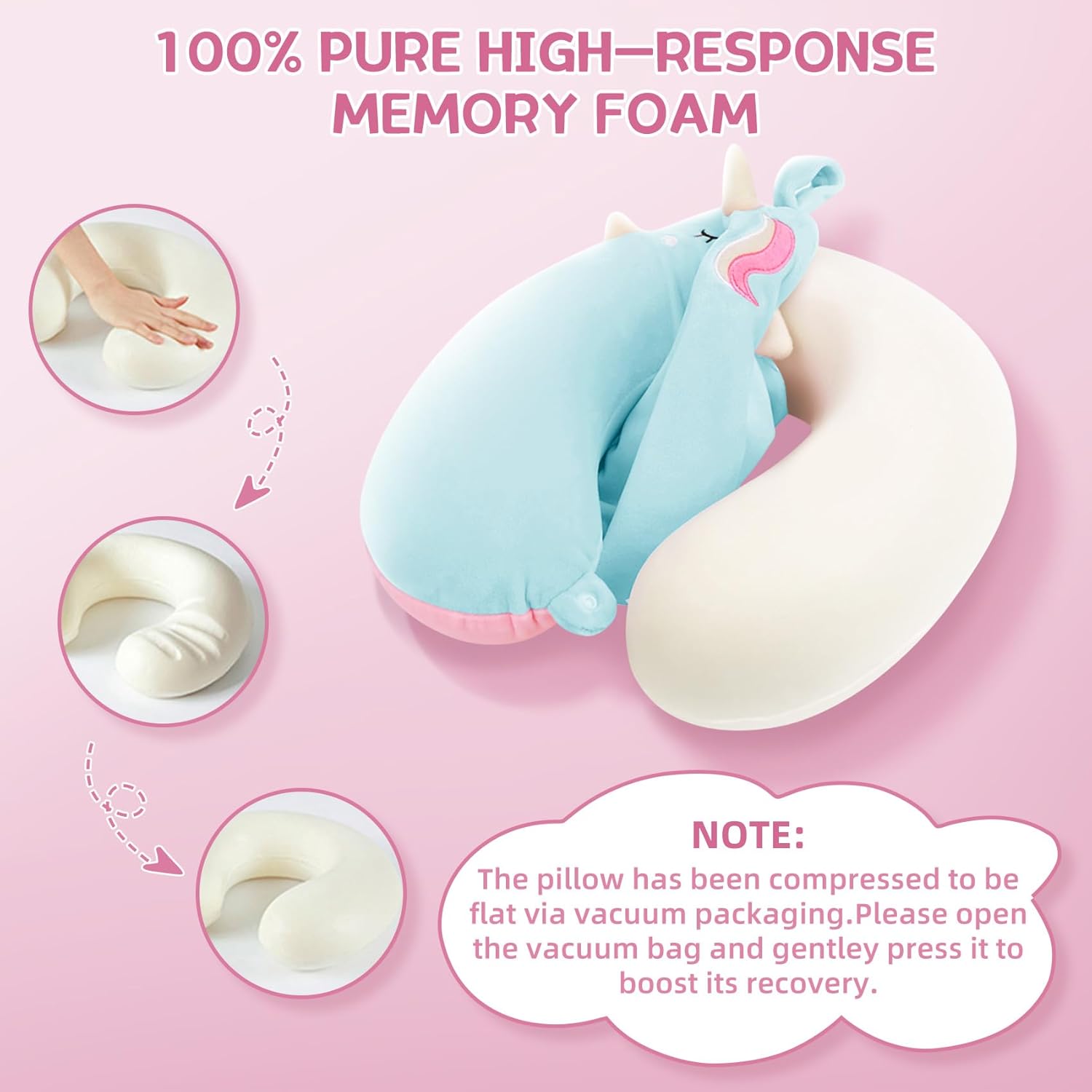 OBloved Memory Foam Toddler Neck Pillow with Unicorn Eye Mask for Travel