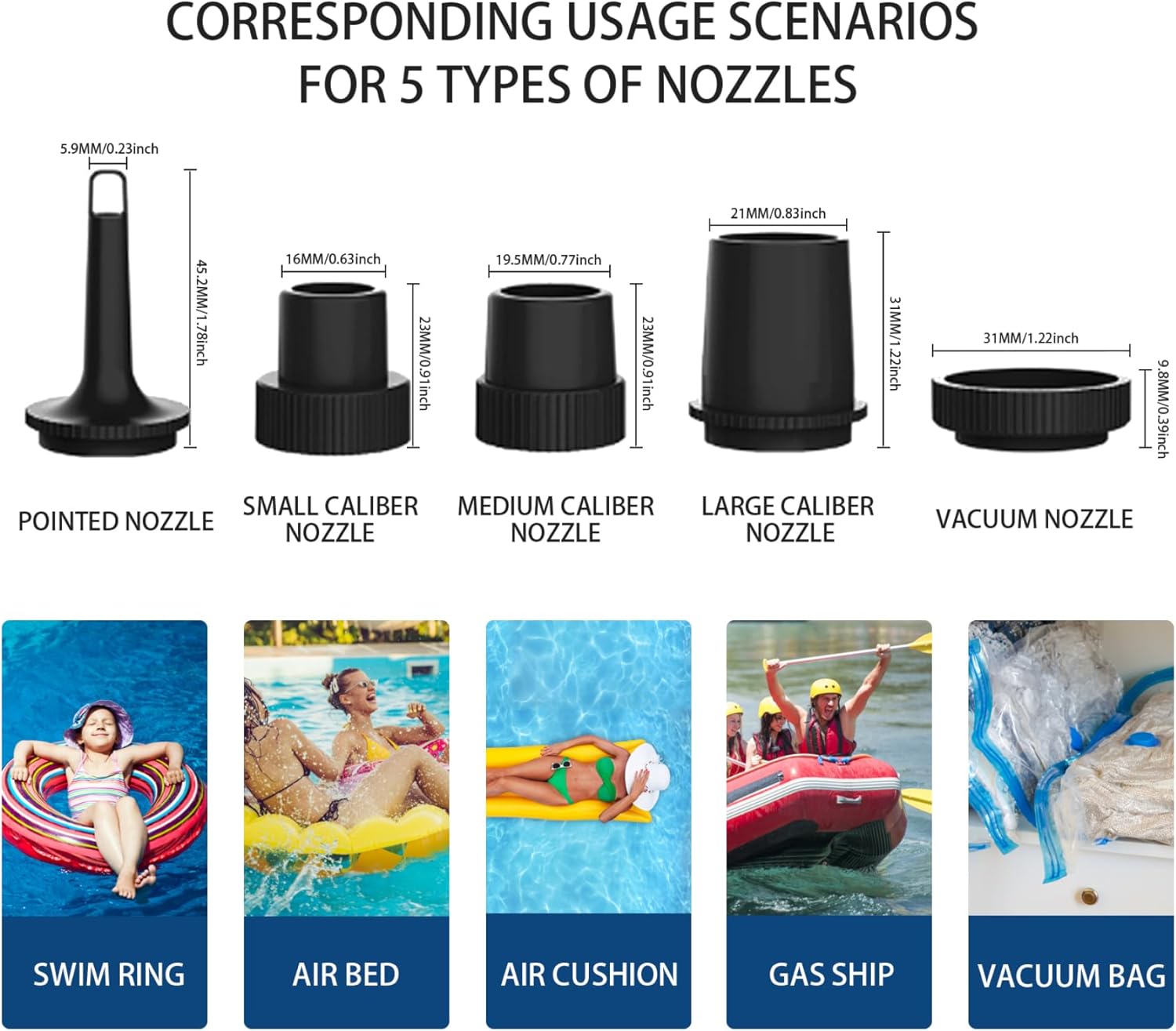 6-Piece 2-in-1 Air Pump Set with 5 Nozzles Rechargeable for Air Mattresses Pools More