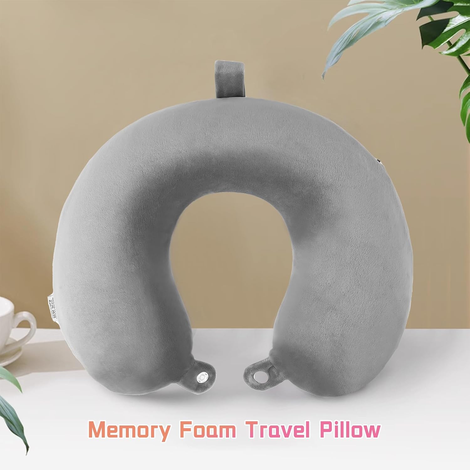 Nikou Memory Foam Travel Pillow for Airplanes Neck Support with Attachable Snap Strap and Washable Cover