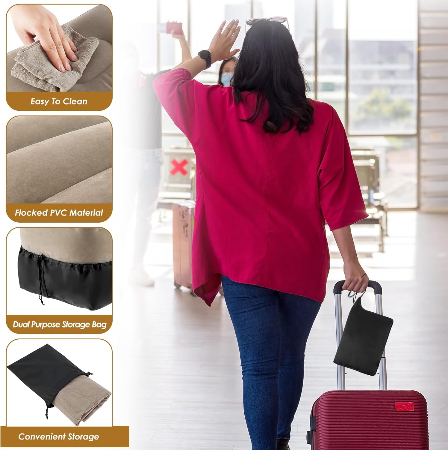 Falemusic Inflatable Travel Pillow Adjustable Height for Adults and Kids Perfect for Airplane Car and Office Use