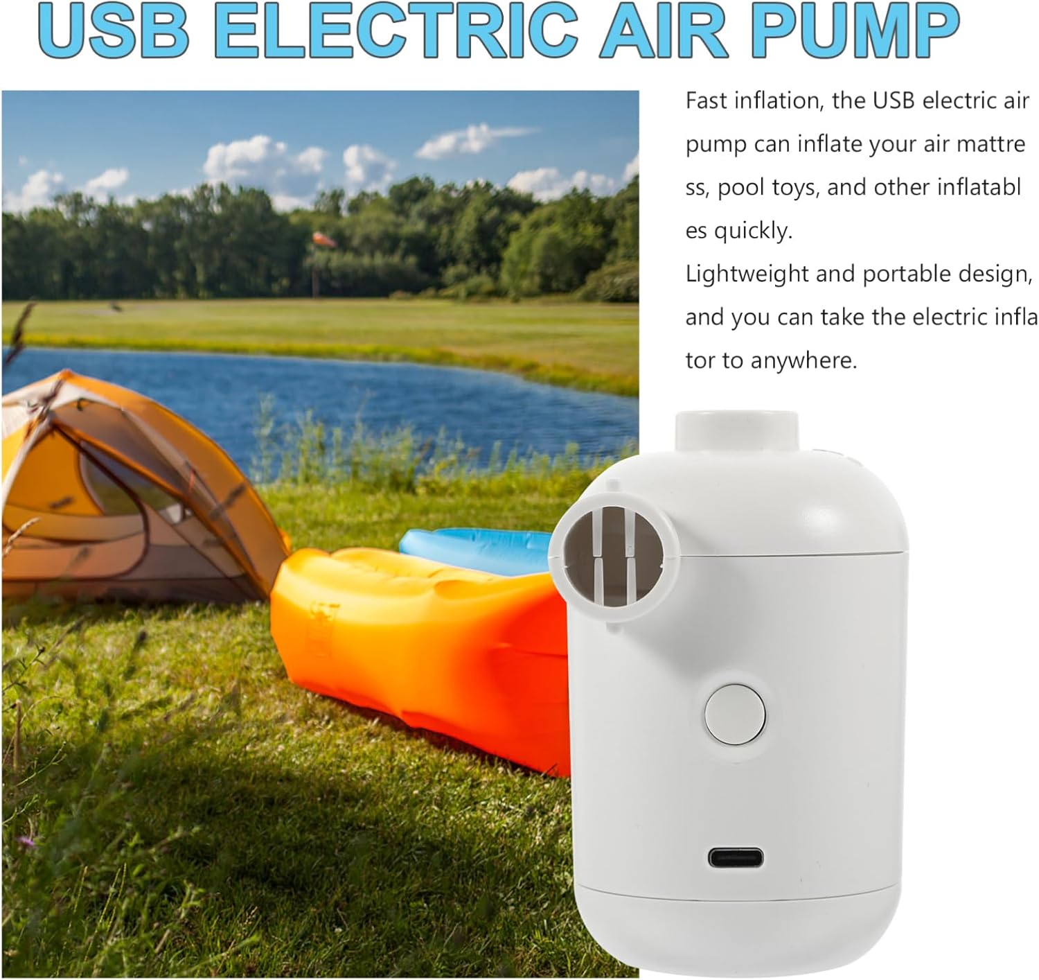Quickly Inflates Air Mattresses Pools in Minutes USB Rechargeable Inflater Pump for Camping Picnic or Home Use