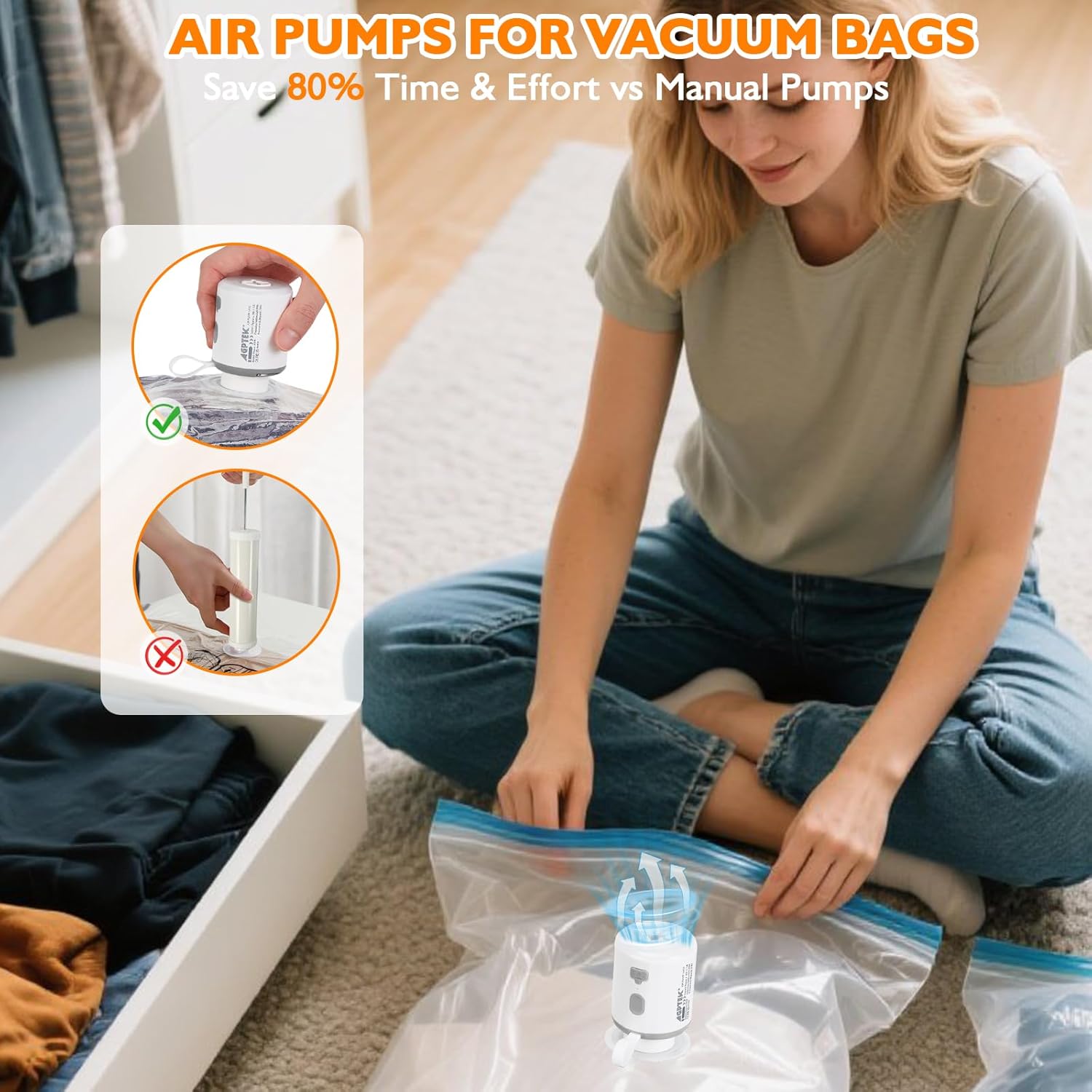 AGPTEK Mini Rechargeable Cordless Air Pump with LED Light for Camping Hiking and More