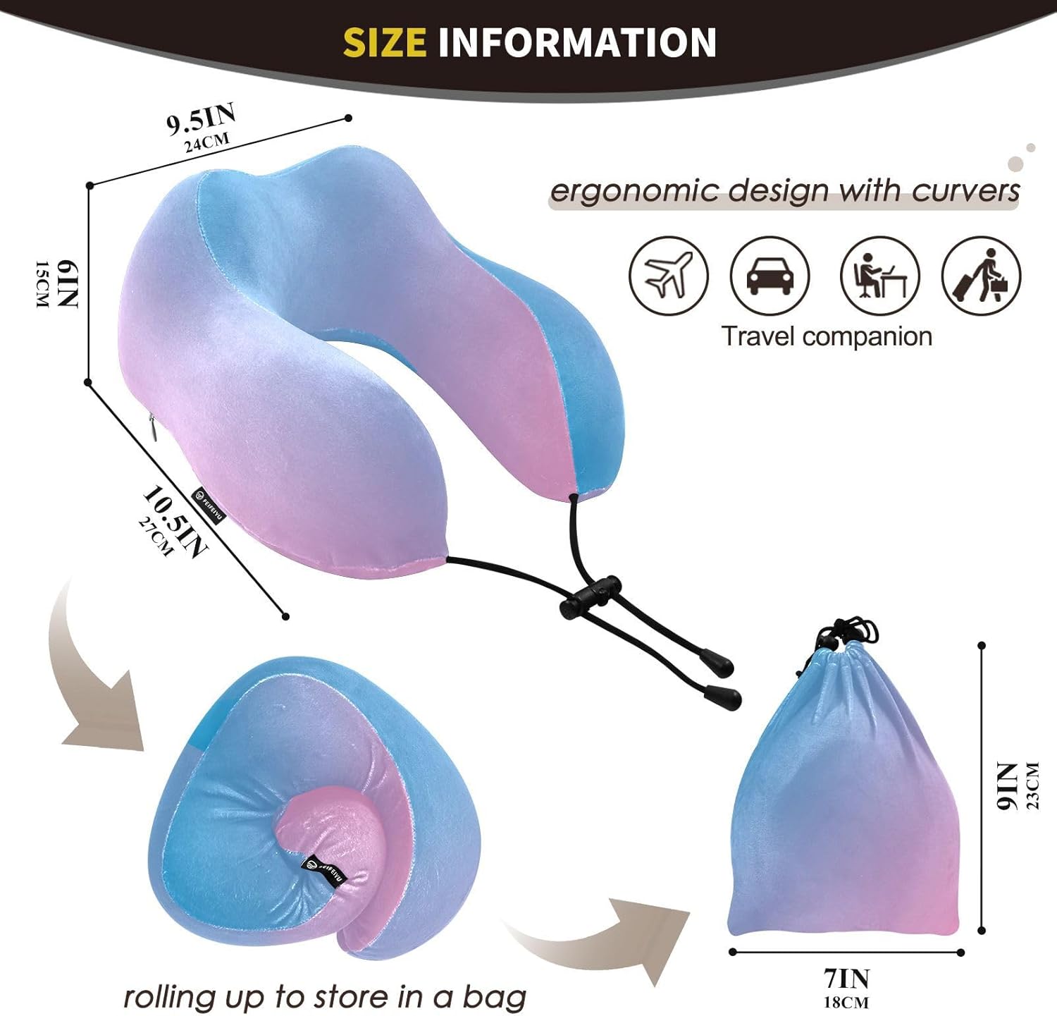 Memory Foam Travel Neck Pillow with Gradient Purple for Ergonomic Support