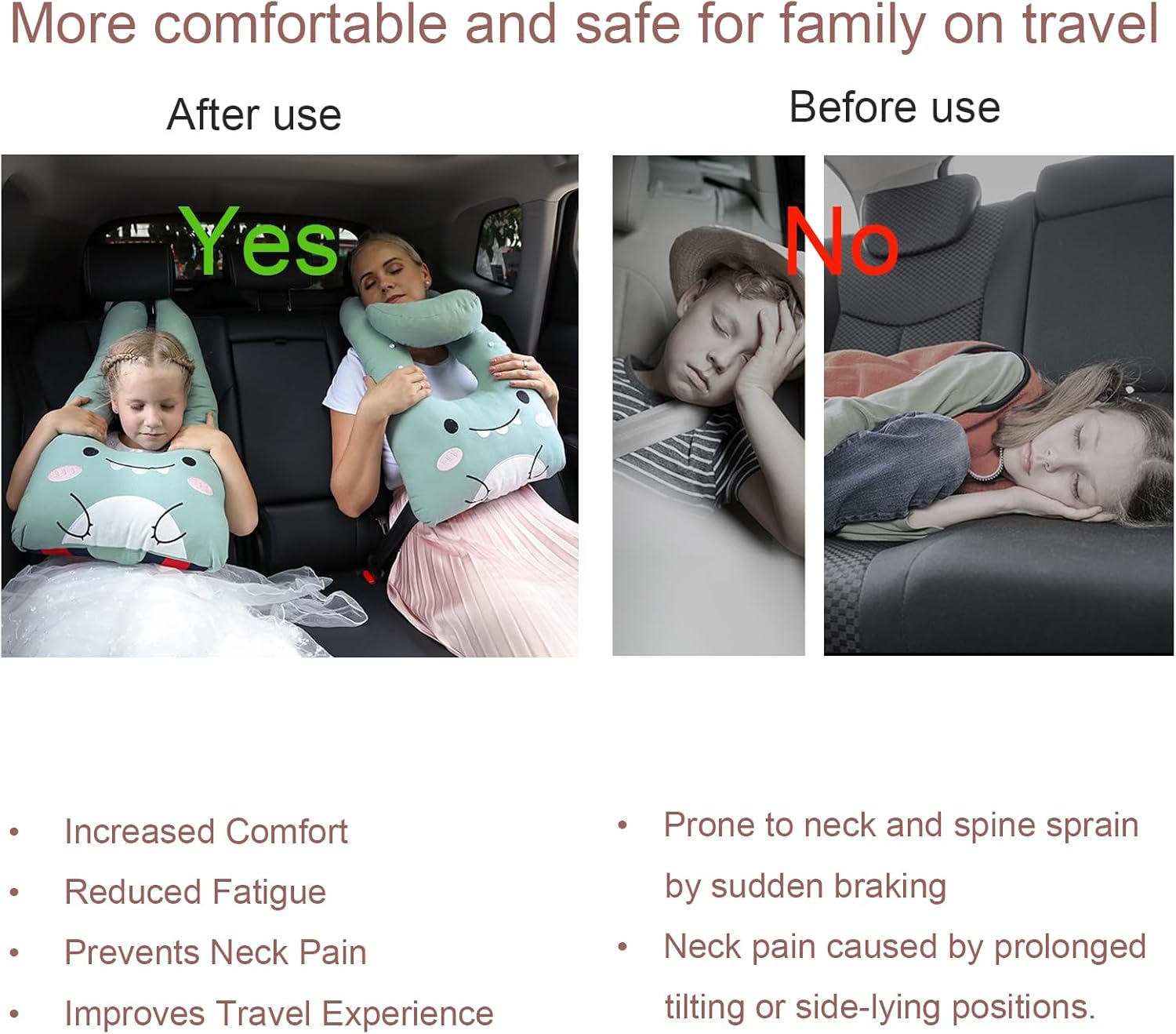 Long Huo U-Shaped Travel Pillow for Adults and Kids - Skin-Friendly Car Seat Pillow for Road Trips