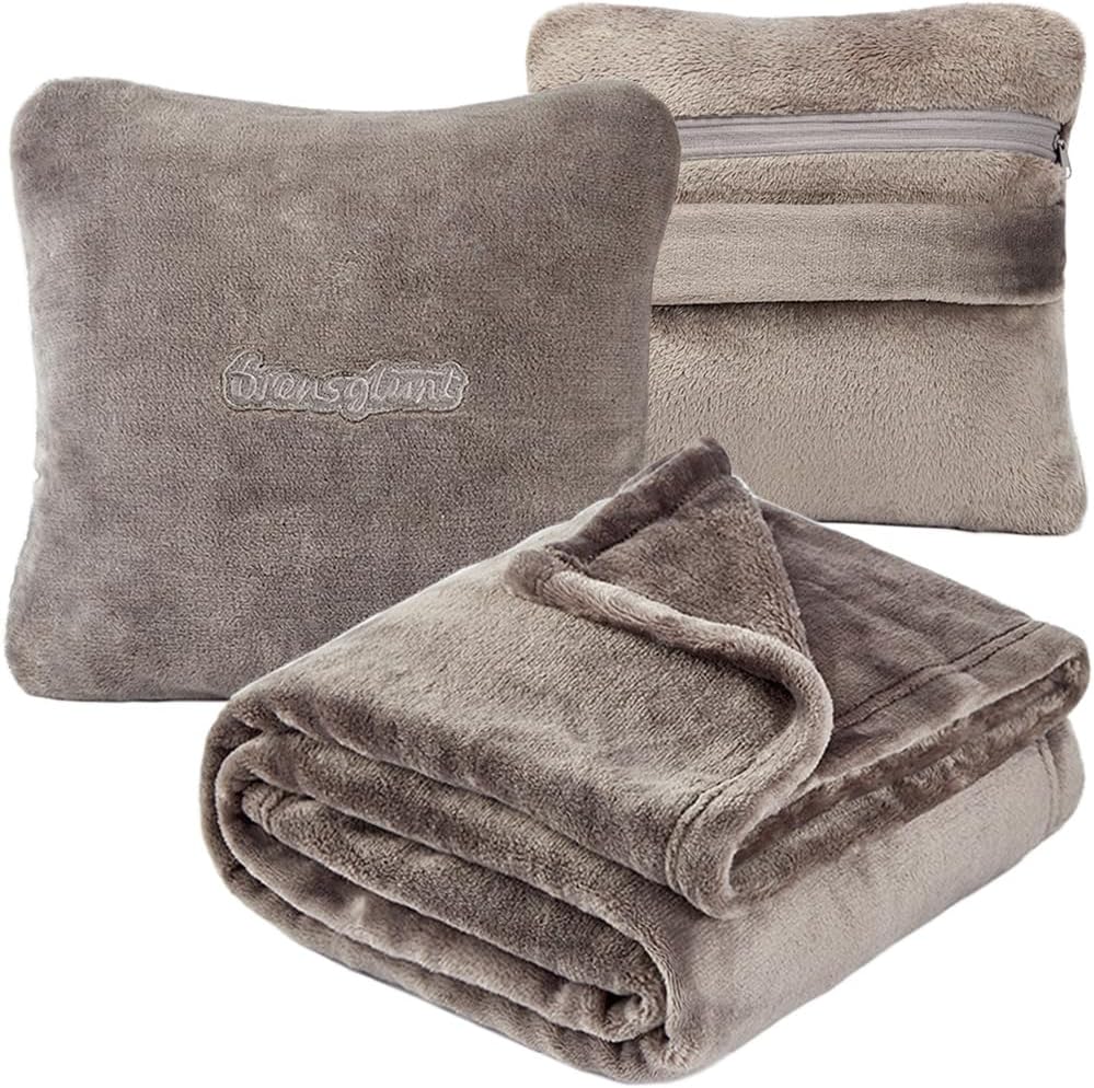 Premium 2-in-1 Travel Blanket Soft Travel Pillow for Plane Car Office Gray