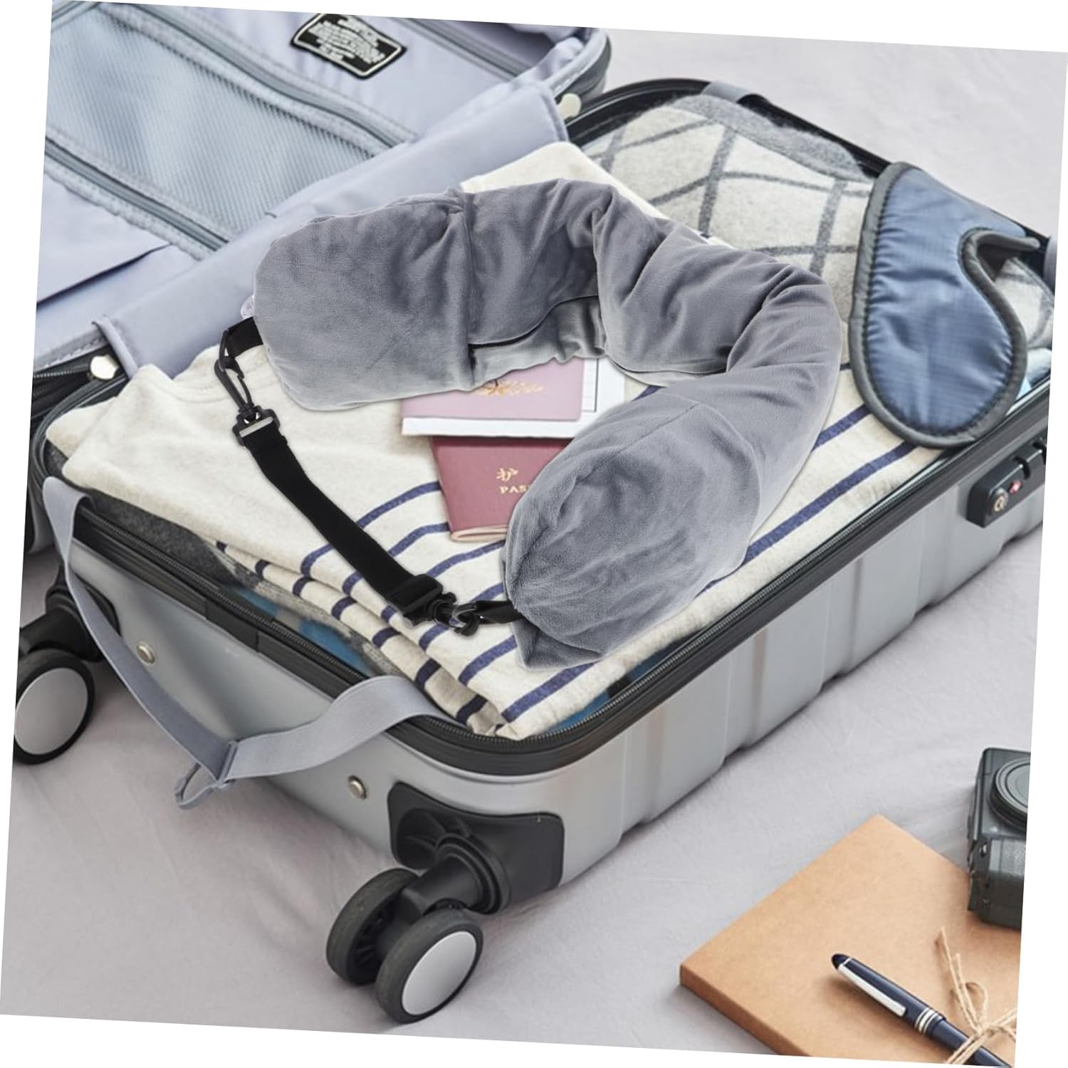 Stash-Ready Travel Neck Pillow with Built-In Sack Portable for Airplane Hotel or Carbine Use