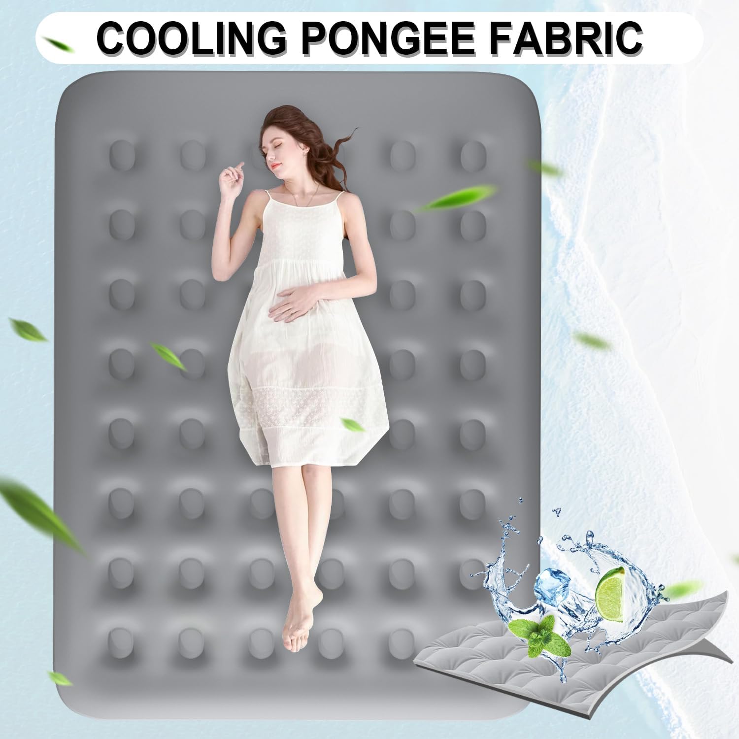 Luxury King Enjoyment - air bed with cooling premium pongee fabric triple-layered waterproofness and efficient pump