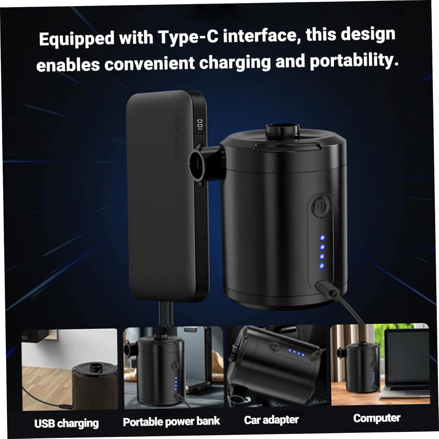 Yeory Mini Air Mattress Pump Rechargeable with 4000Pa suction for Pool Floats Mattresses More