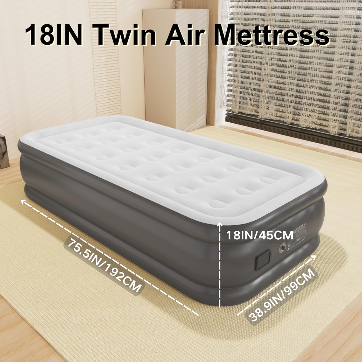Thick Velvet Texture 18 Air Mattress with Built-In Pump for Camping Home