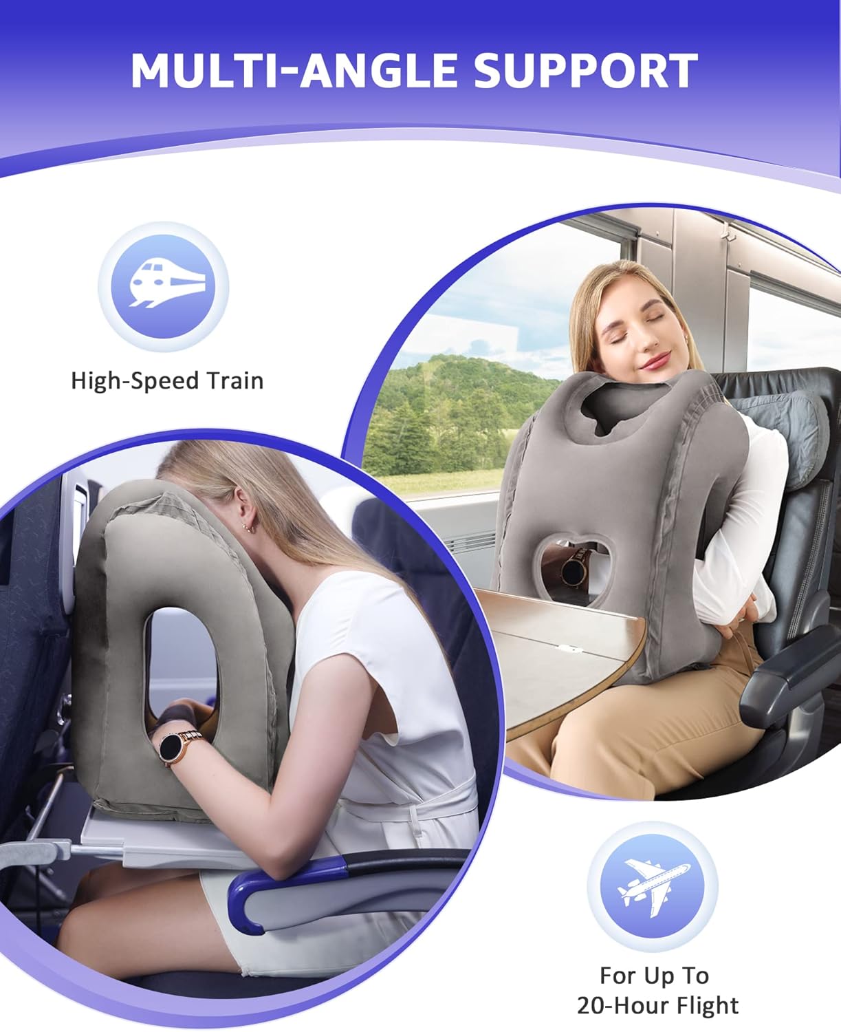 Sunany Travel Pillow - Plane Pillow with Storage Bag Ergonomic Air Pillow for Easy Naps