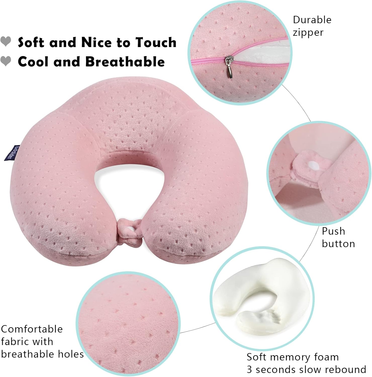 Gosider U-shape Memory Foam Travel Pillow Pink - Comfortable Airplane Pillow for Head and Neck Support