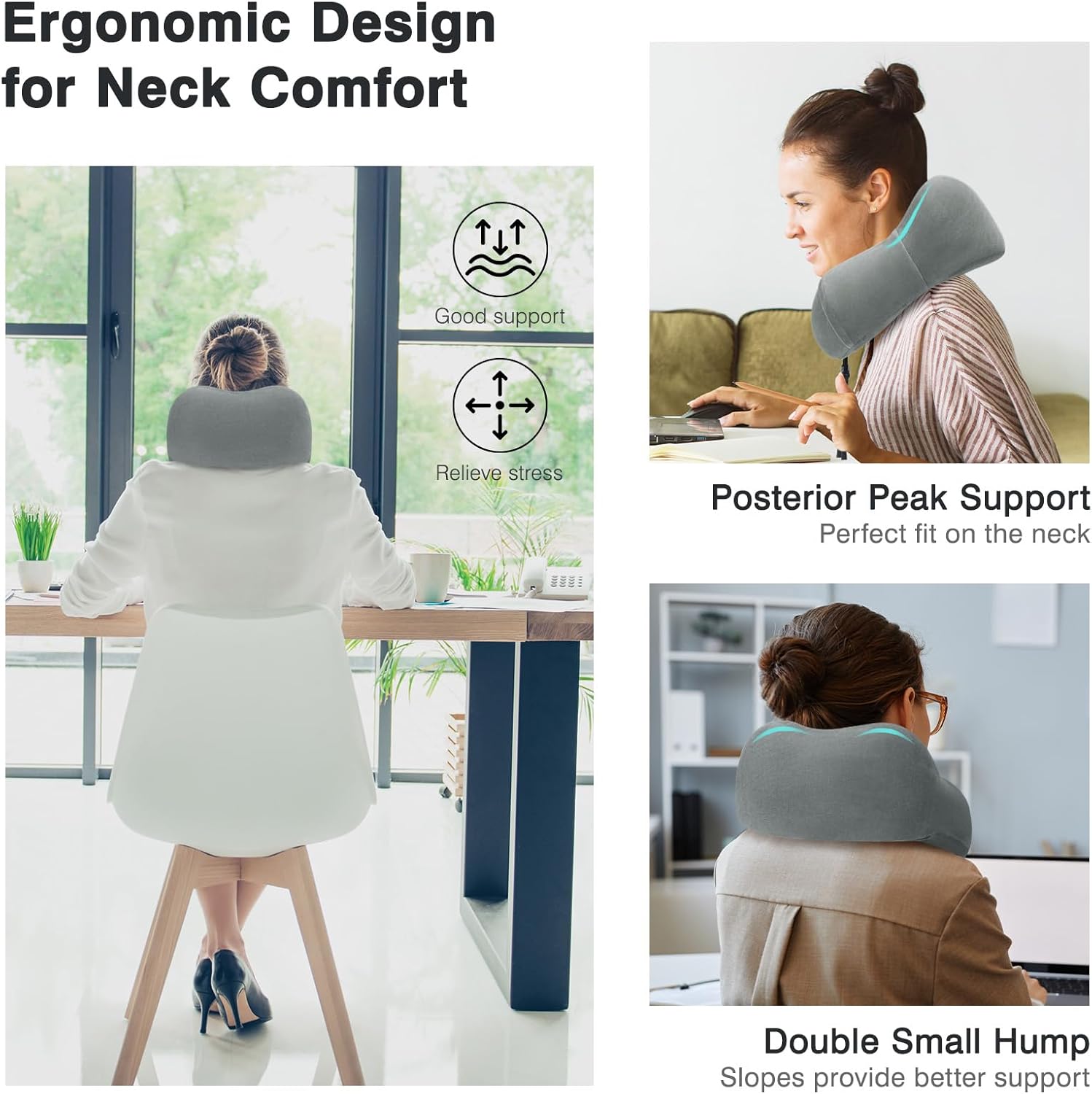 Airline Neck Pillow Set 3-Piece 360-Degree Memory Foam Pillow for Travel Car Plane Home Reduces Neck and Head Pressure