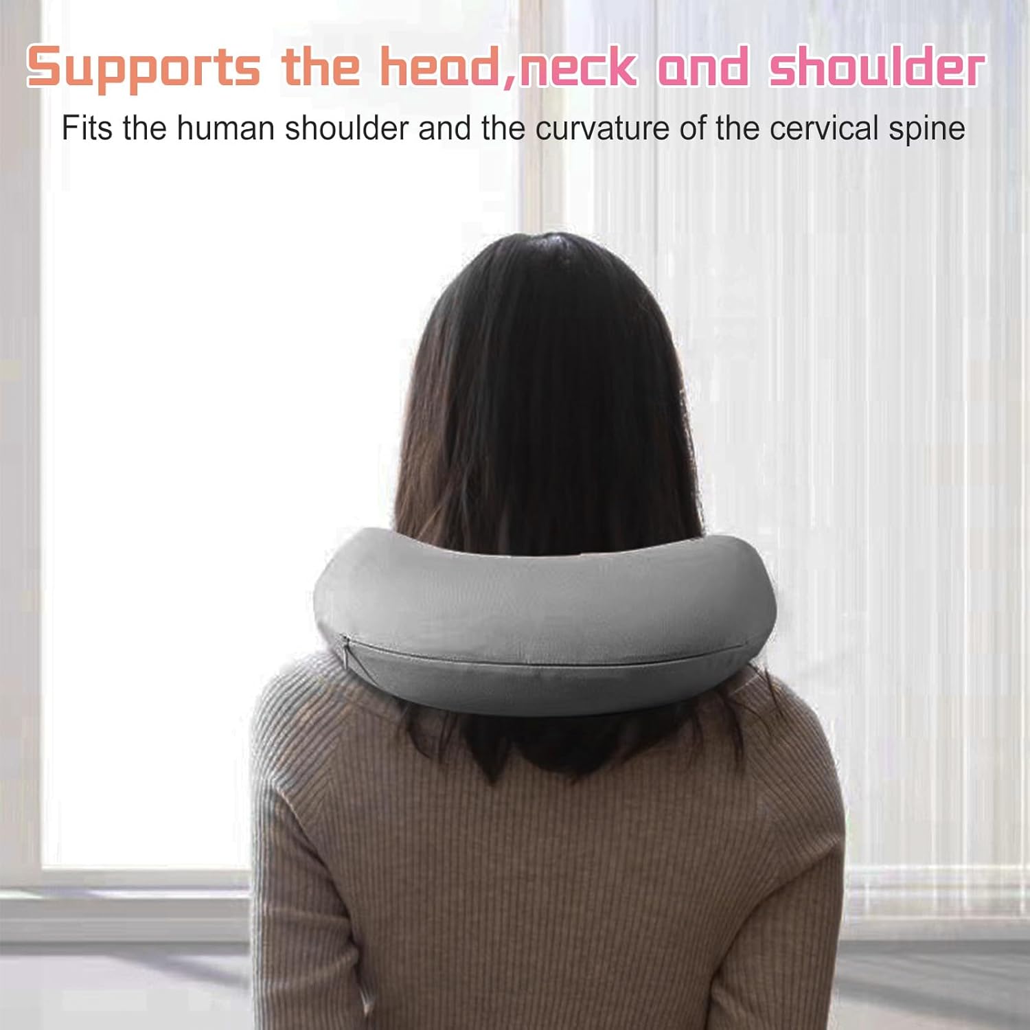 Nikou Memory Foam Travel Pillow for Airplanes Neck Support with Attachable Snap Strap and Washable Cover