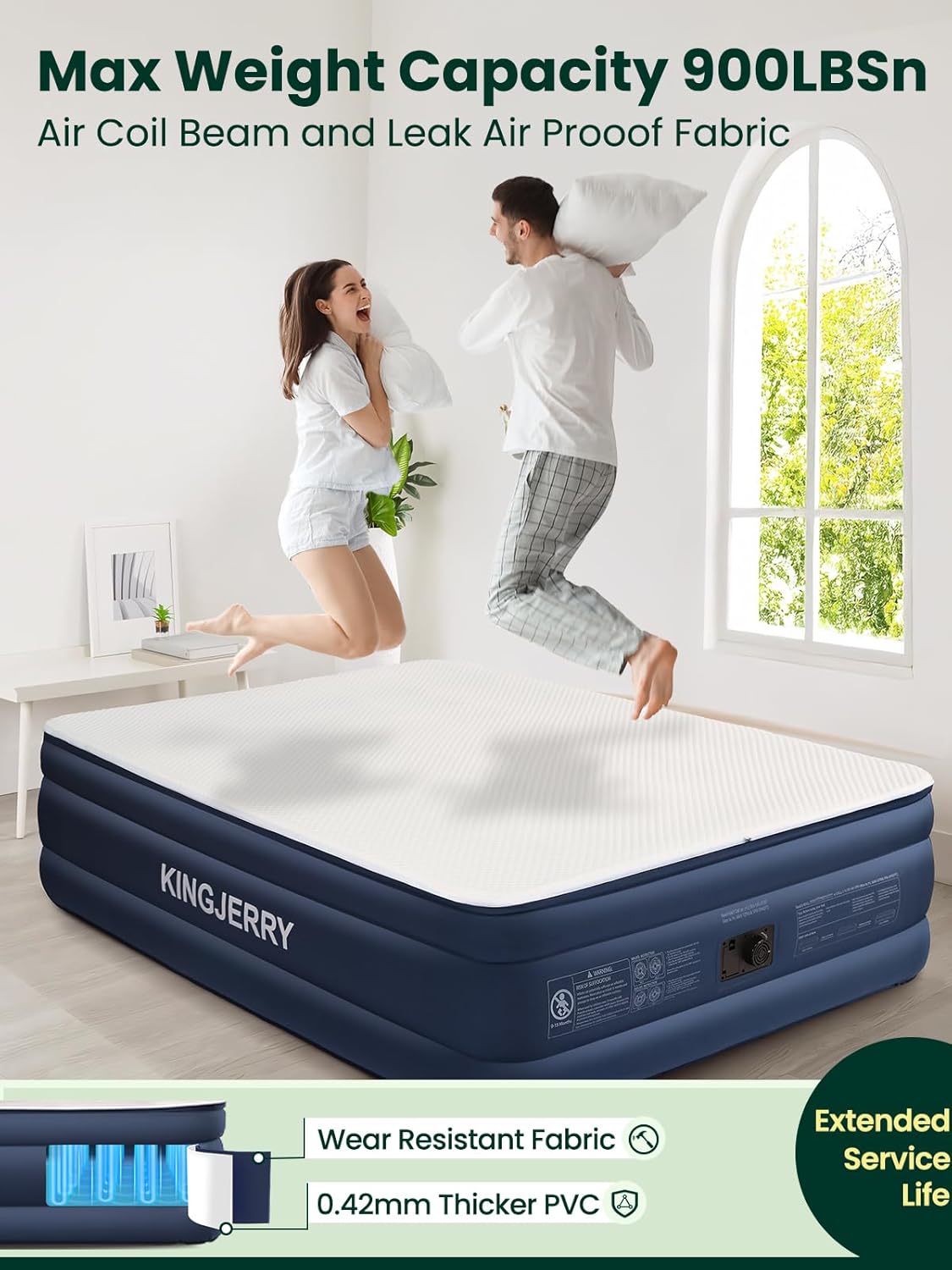 Soft and Cozy Luxury Air Mattress with Built-In Pump 900 lbs Support Easy to Inflate for Home Guests