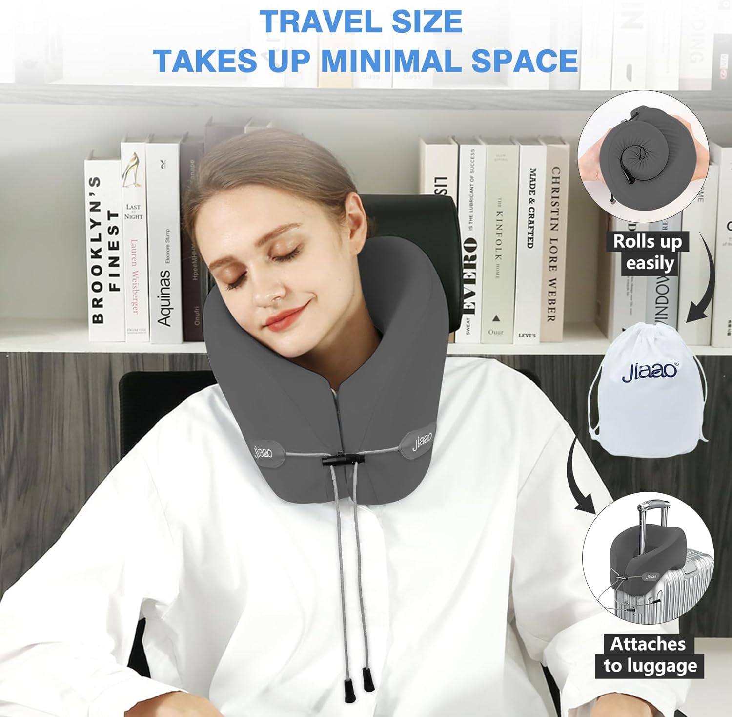 JIAAO Travel Essential Memory Foam Neck Pillow 360 Support Airplane Car Train and Bus Trips