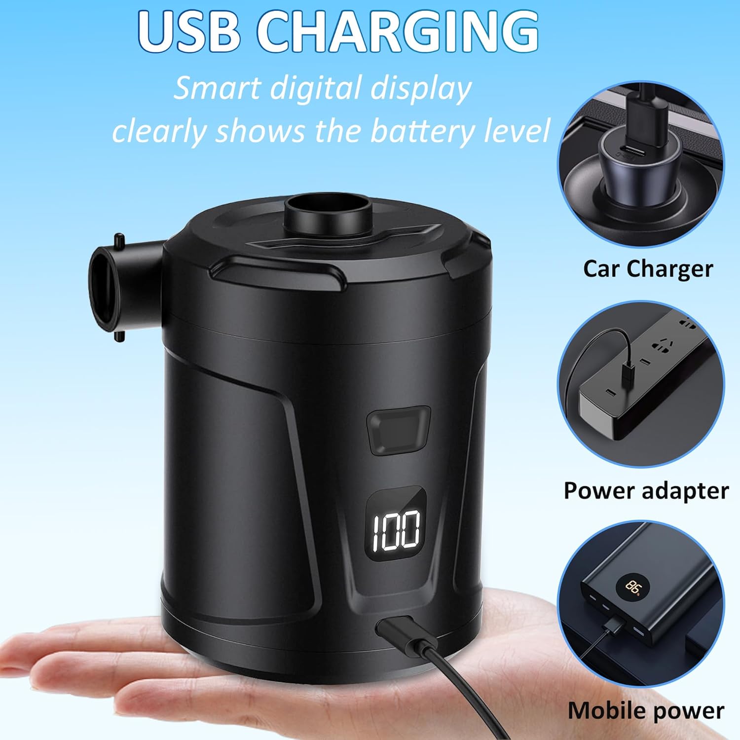 EAFC Electric Air Pump System 5200mAh Rechargeable 4000Pa Inflator for Air Mattresses Camping More