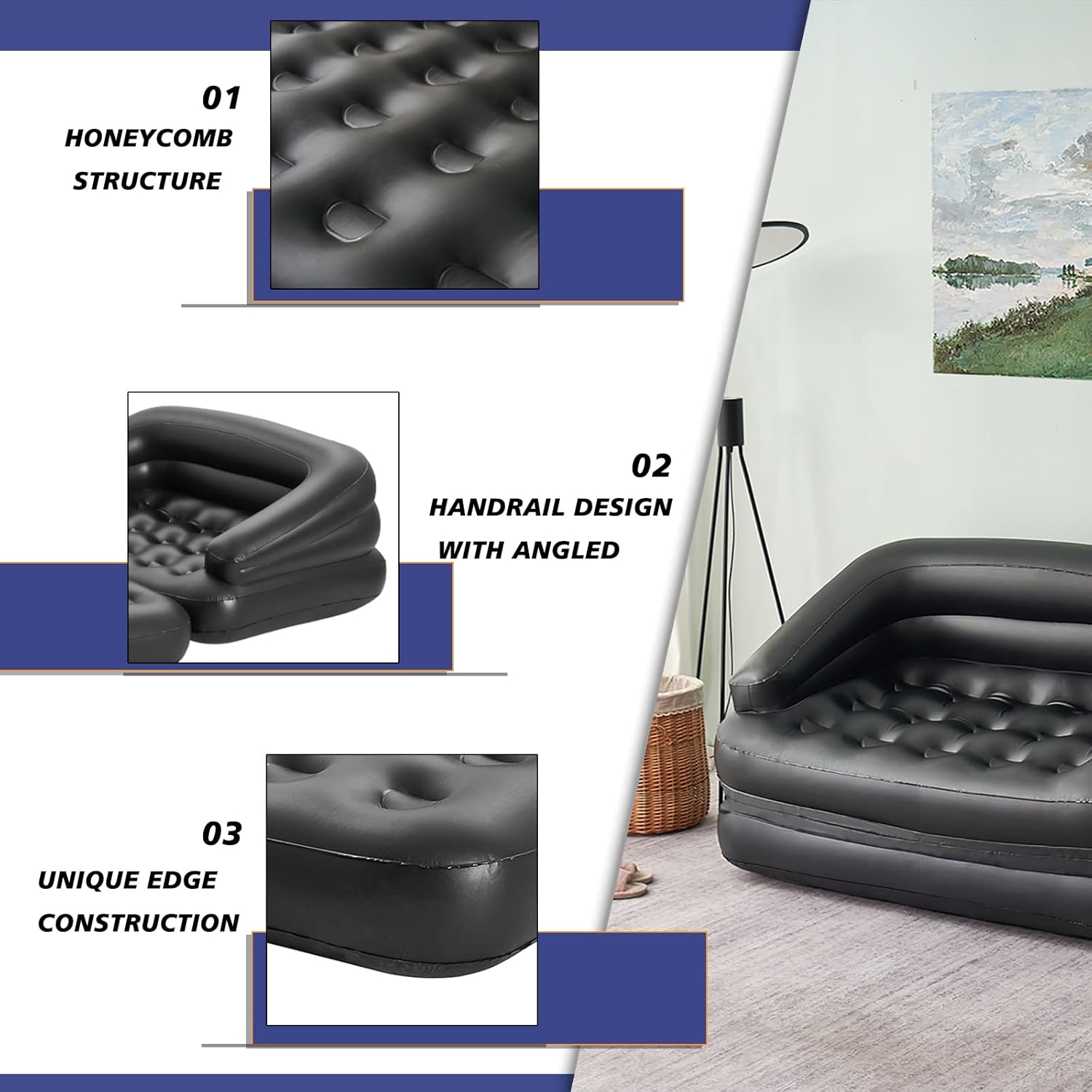 RAPTAVIS Inflatable Sofa Bed Full Size for Camping and Outdoor Use