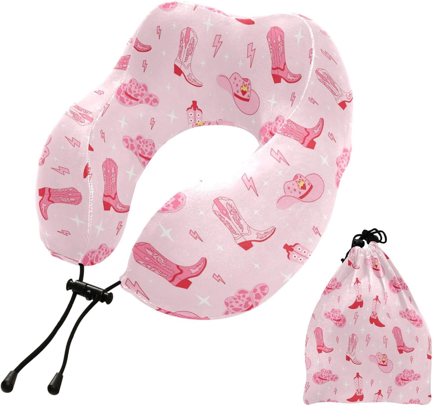 Gredecor Travel Pillow Retro Cowgirl Boots Memory Foam Adjustable Neck Pillow for Flight Car Office