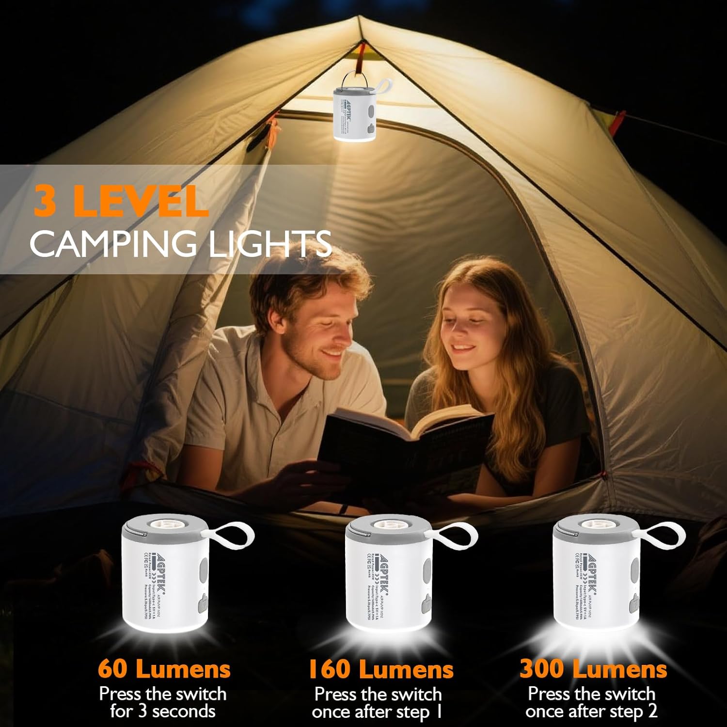 AGPTEK Mini Rechargeable Cordless Air Pump with LED Light for Camping Hiking and More