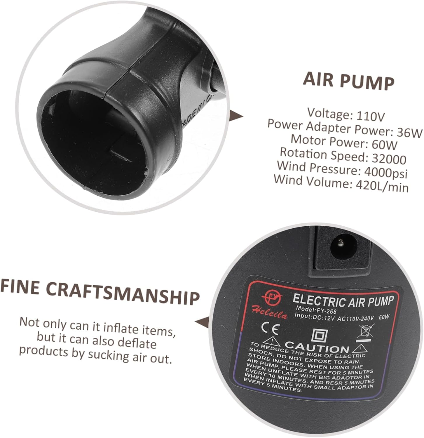 ABOOFAN 1 Set Electric Air Pump with US Plug for Air Mattresses More