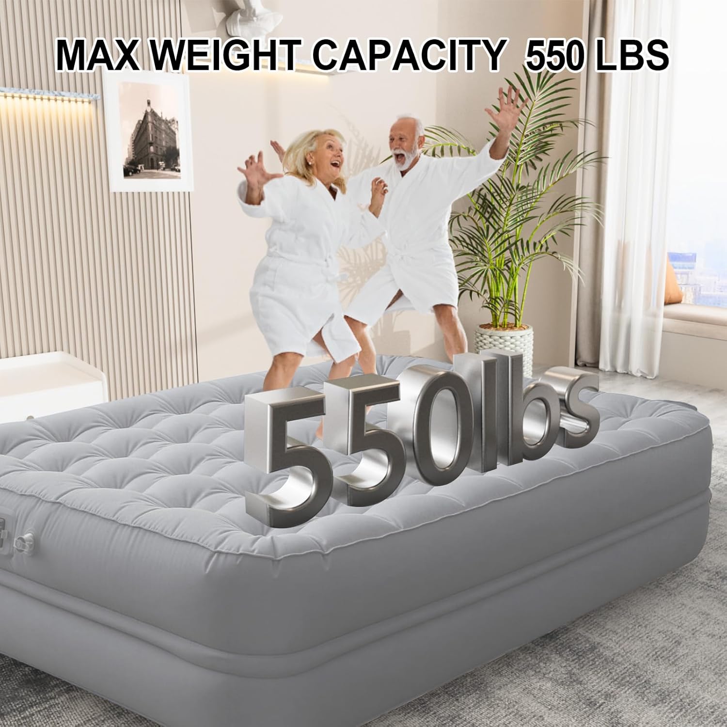 Luxury King Enjoyment - air bed with cooling premium pongee fabric triple-layered waterproofness and efficient pump