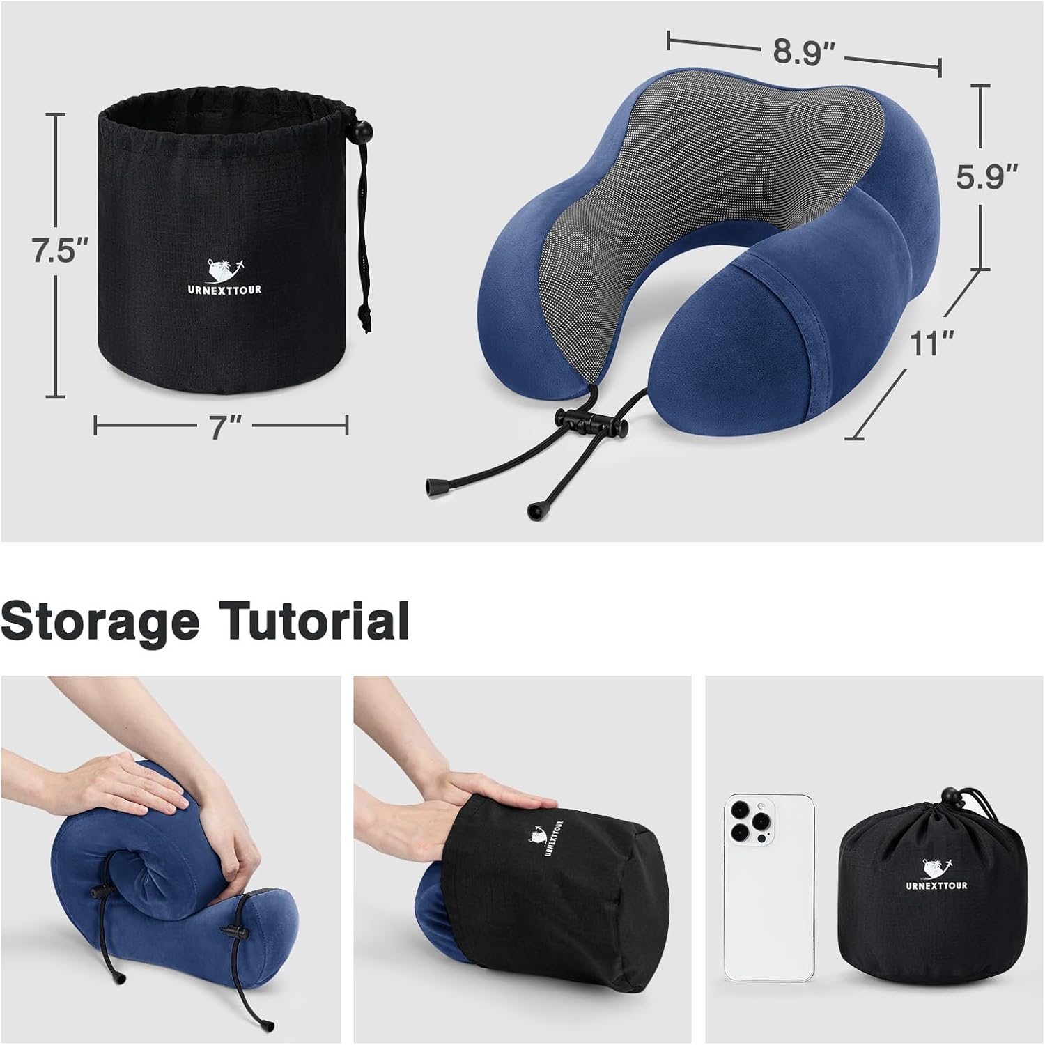 Airline Neck Pillow Set 3-Piece 360-Degree Memory Foam Pillow for Travel Car Plane Home Reduces Neck and Head Pressure