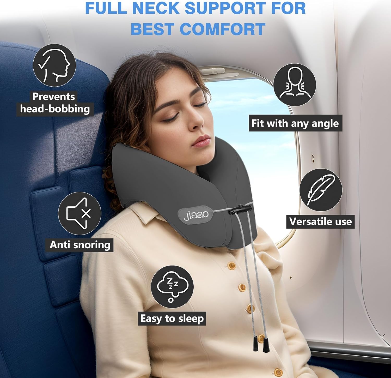 JIAAO Travel Essential Memory Foam Neck Pillow 360 Support Airplane Car Train and Bus Trips