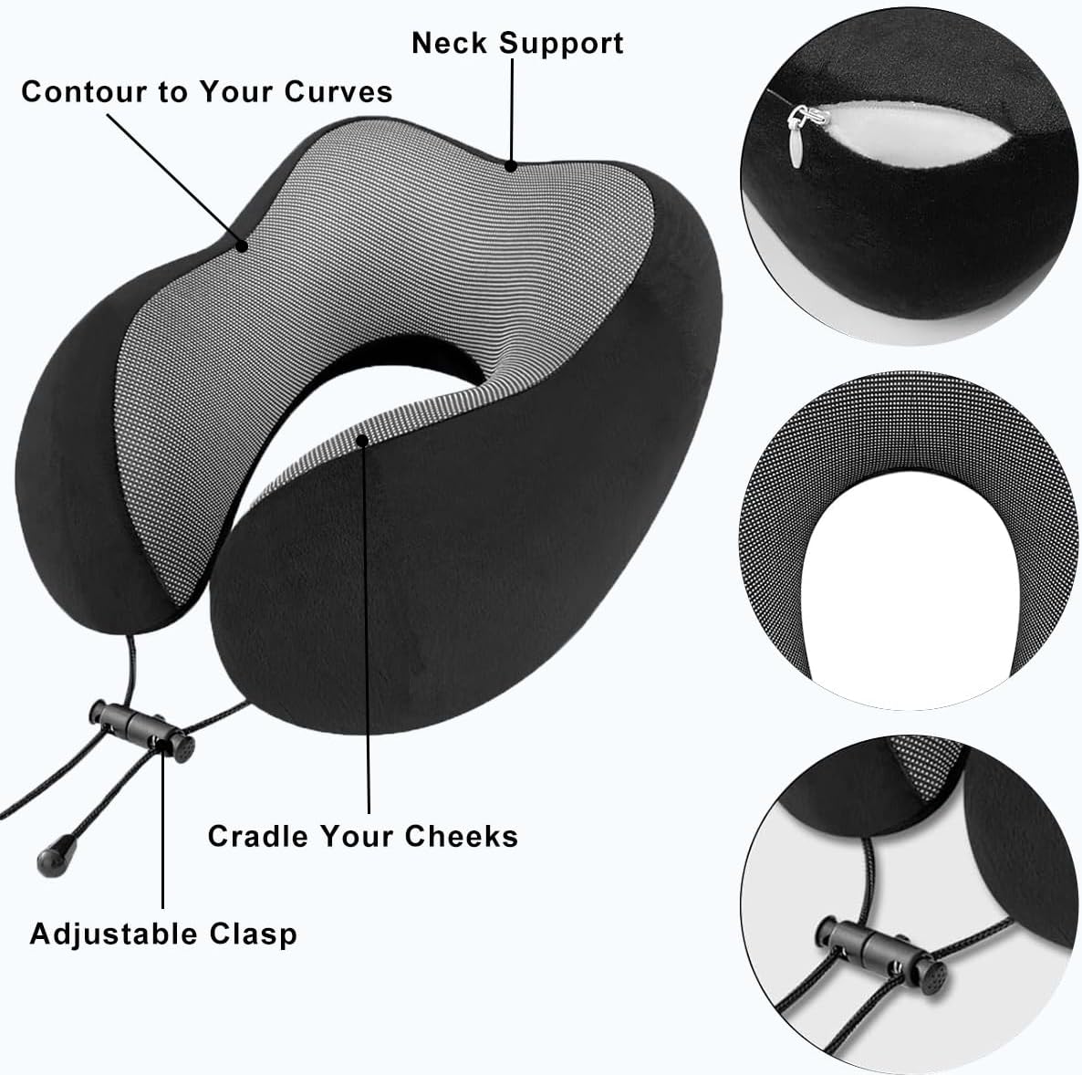 Contoured Memory Foam Neck Pillow with Bluetooth Headphones for Travel Comfort