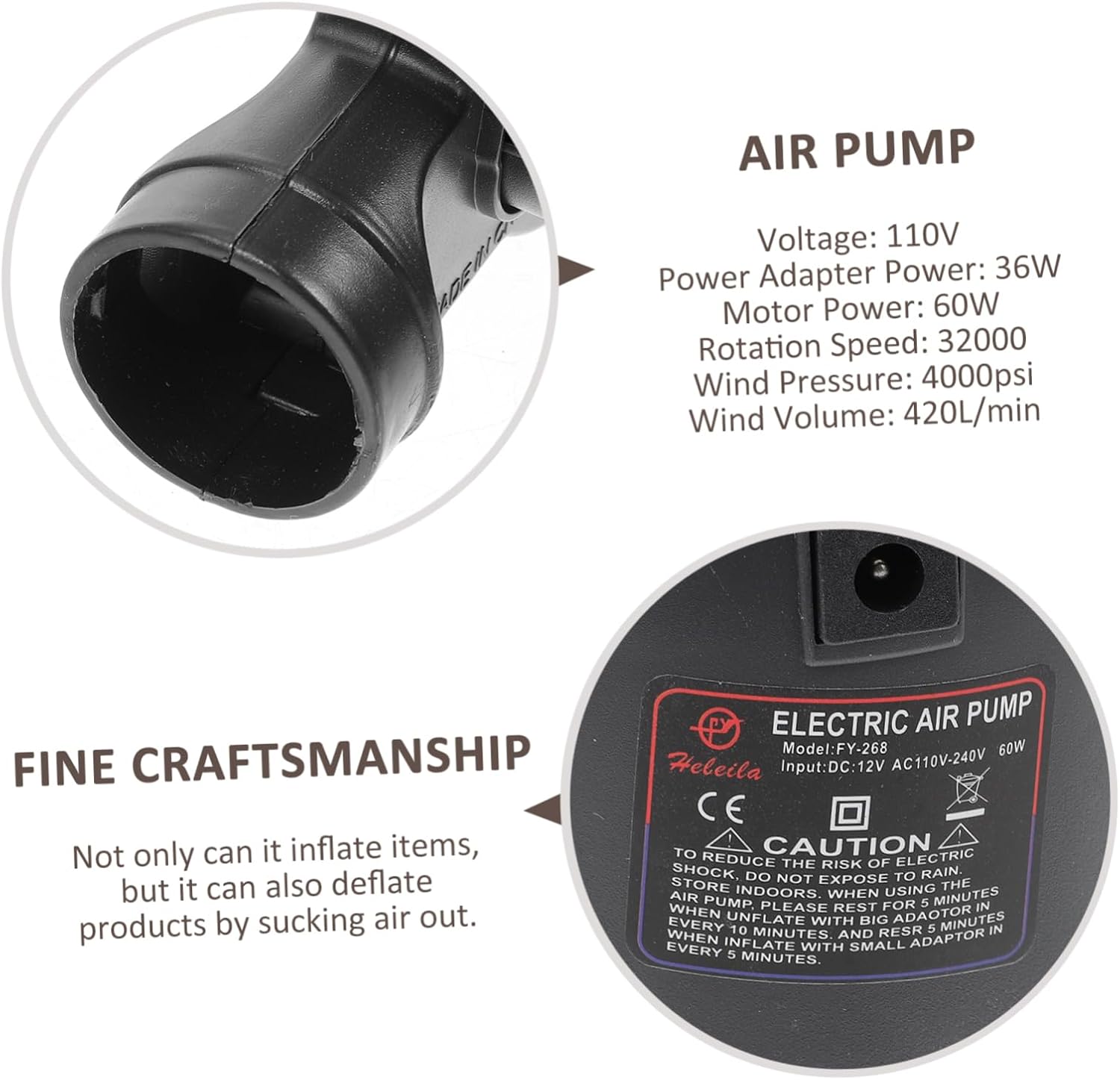 Alipis Electric Air Pump Portable Deflator for Air Mattress and Inflatable Couch