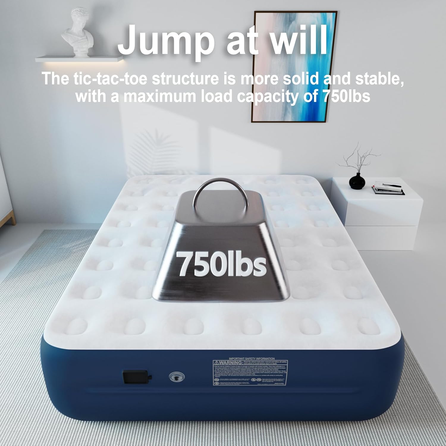 ultra- plush air mattress with 18 height cloud-like comfort and re- chargeable pump