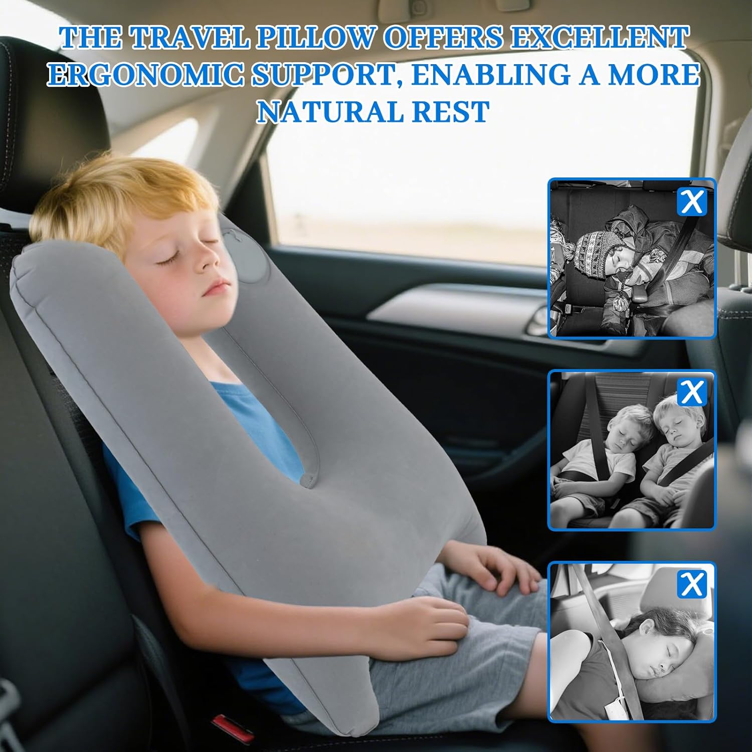 Adjustable Inflatable Travel Pillow for Neck and Head Support Foldable and Portable Car Necessity