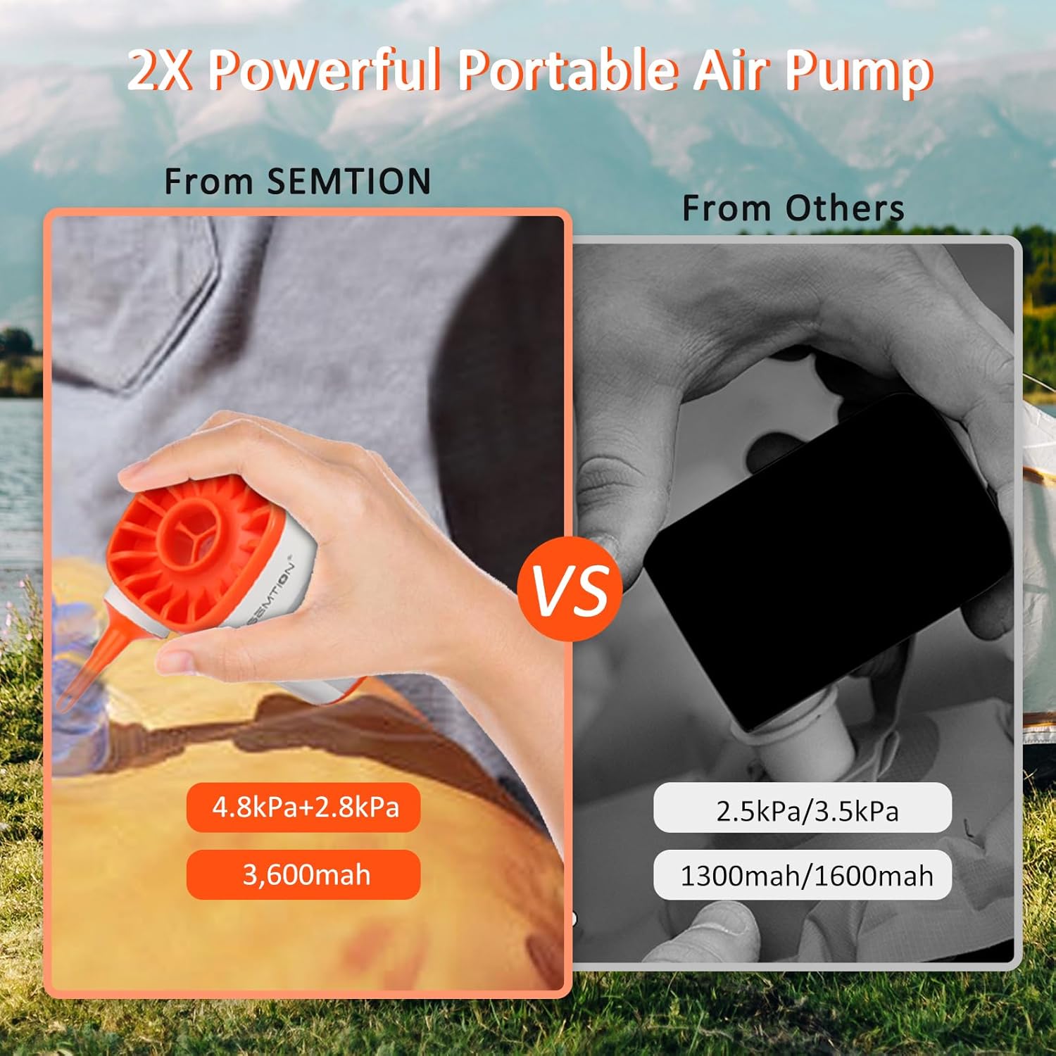 SEMTION Portable Air Pump Camping Lantern 48kPa Inflator for Air Mattresses Floating Pools