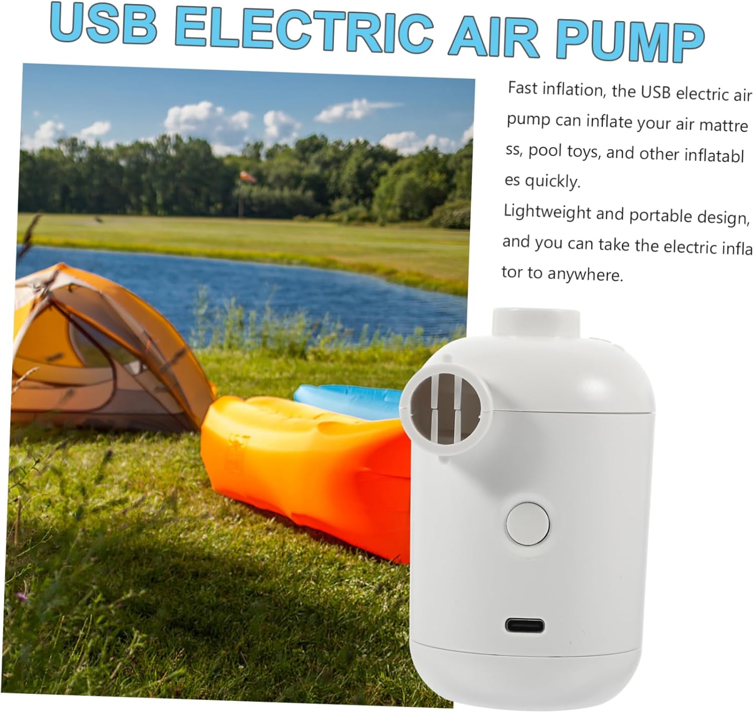 1Set KESYOO Electric Air Pump for Quick Inflation USB-Powered for Air Mattresses and Pools